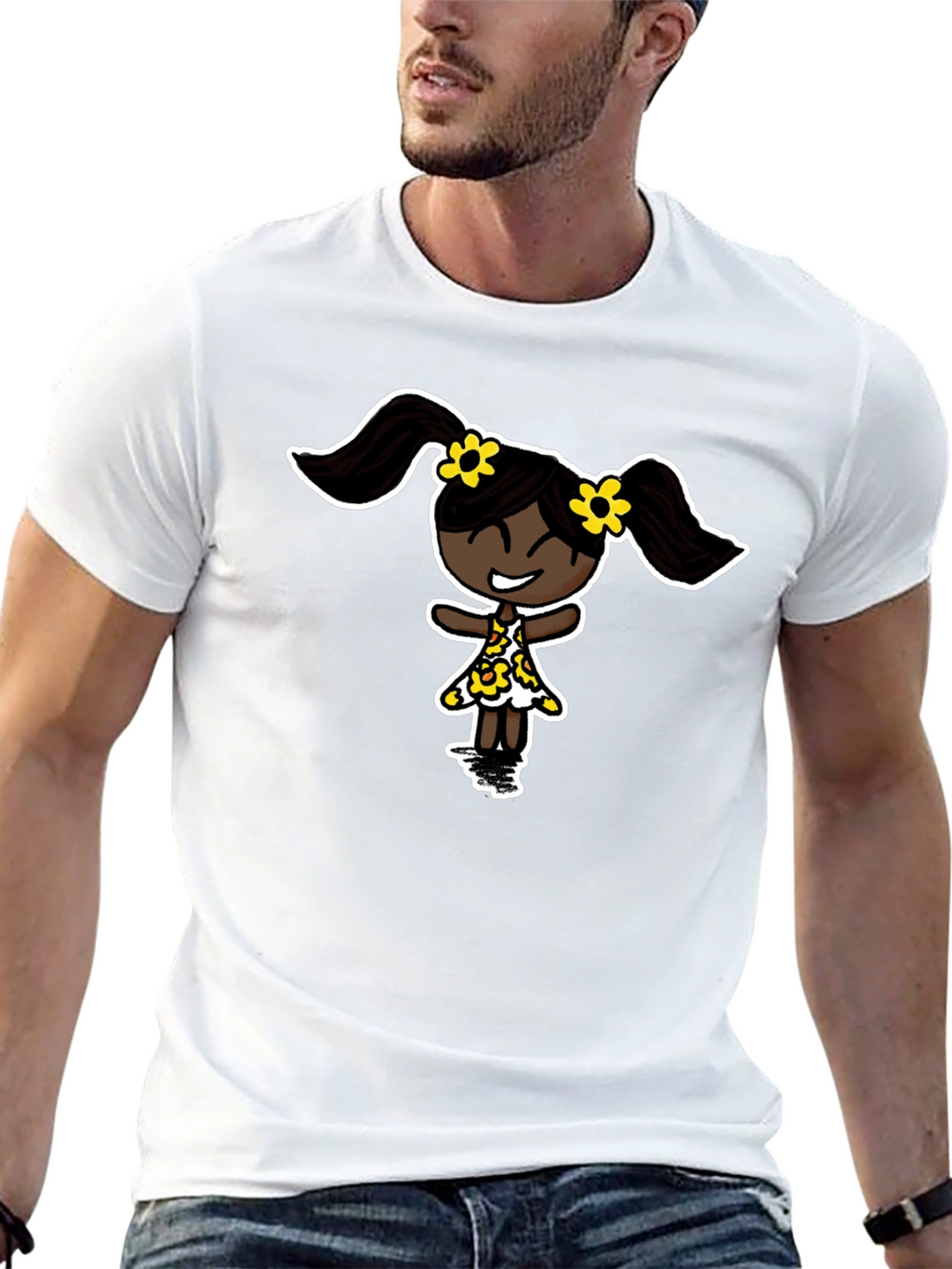 Black T-Shirt with Cartoon Girl Design