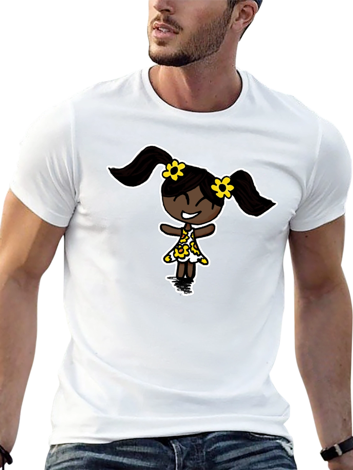 Black T-Shirt with Cartoon Girl Design