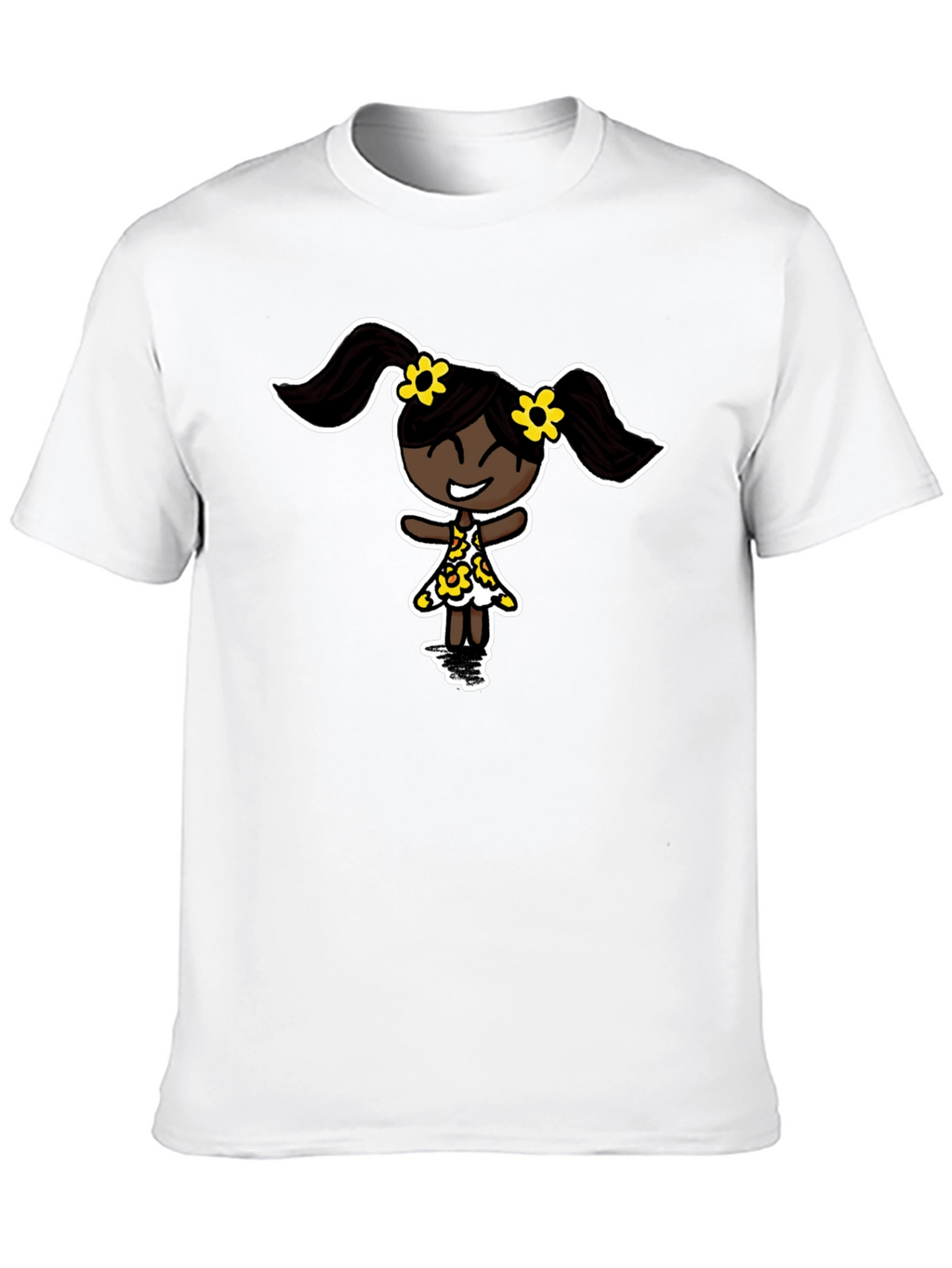 Black T-Shirt with Cartoon Girl Design