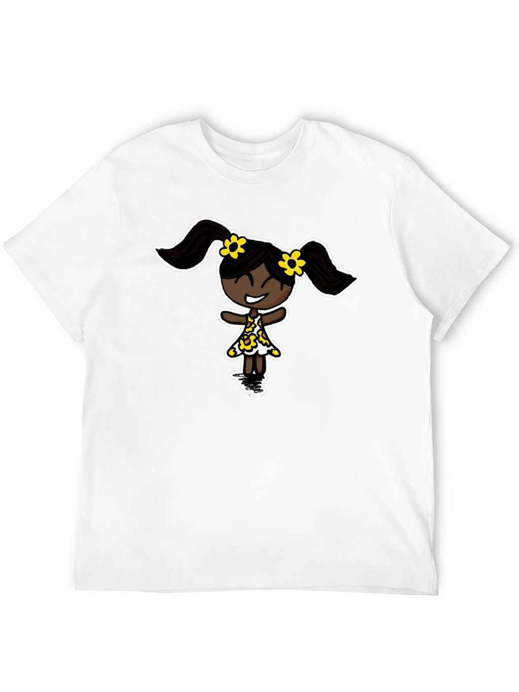 Black T-Shirt with Cartoon Girl Design