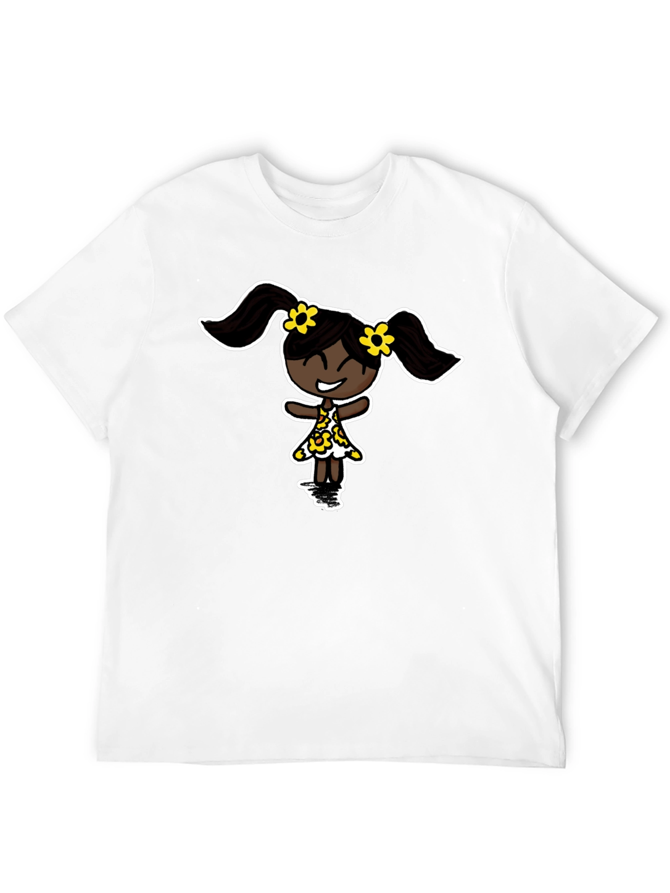 Black T-Shirt with Cartoon Girl Design