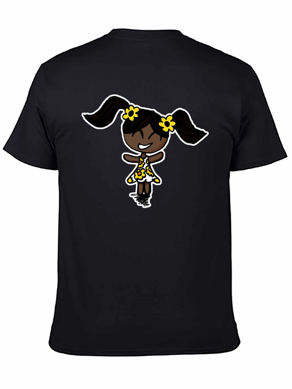 Black T-Shirt with Cartoon Girl Design