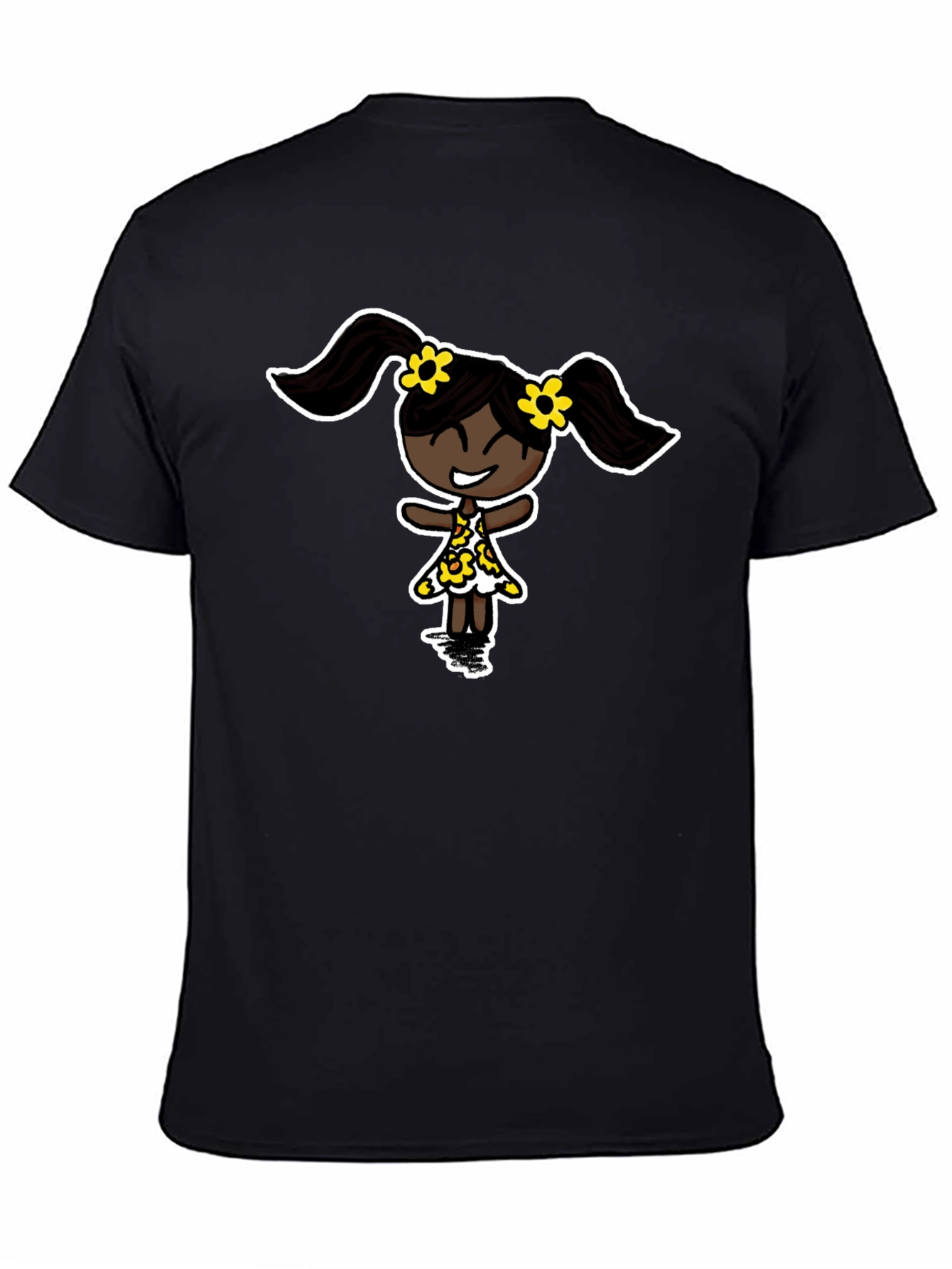 Black T-Shirt with Cartoon Girl Design
