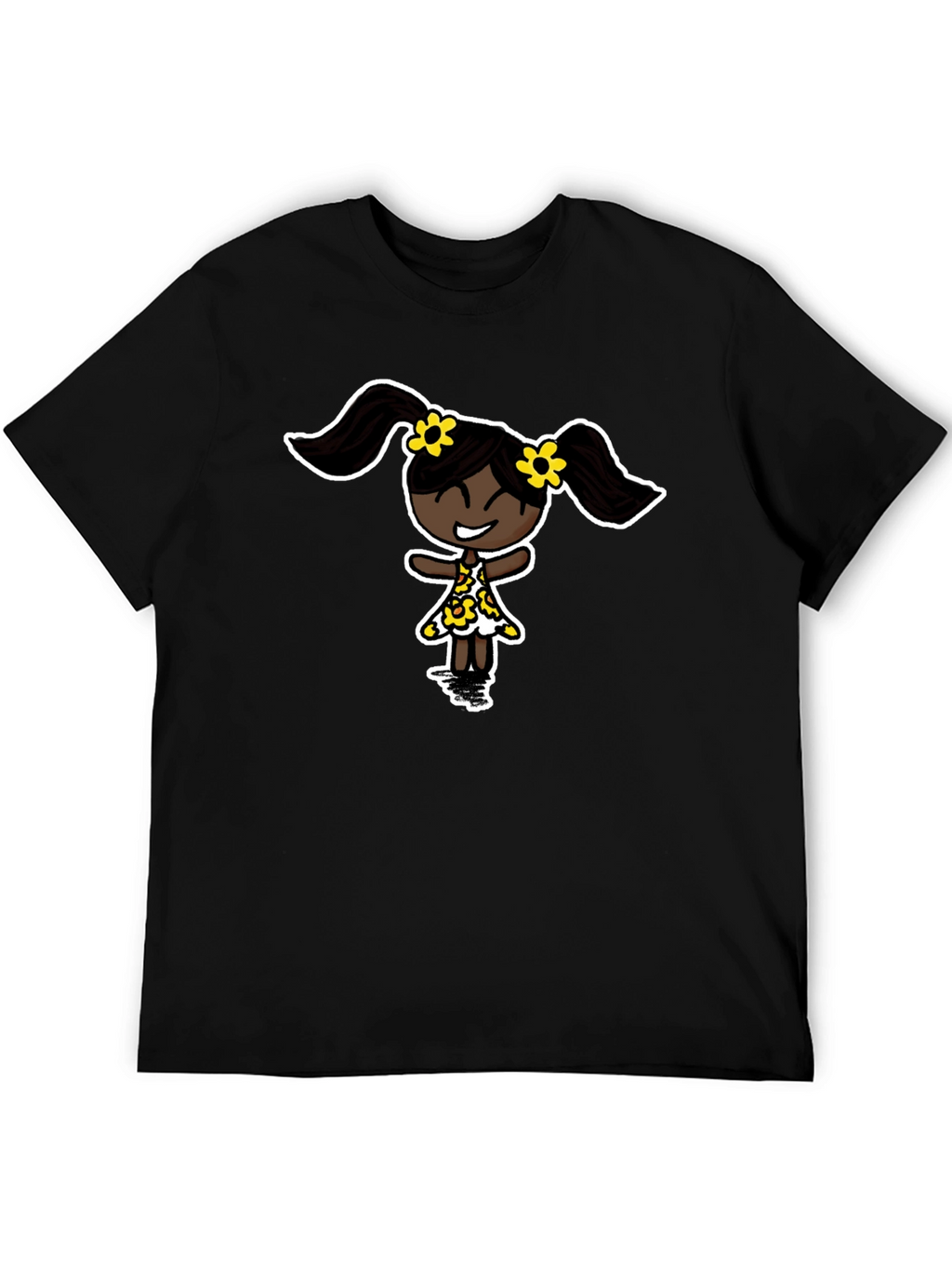 Black T-Shirt with Cartoon Girl Design