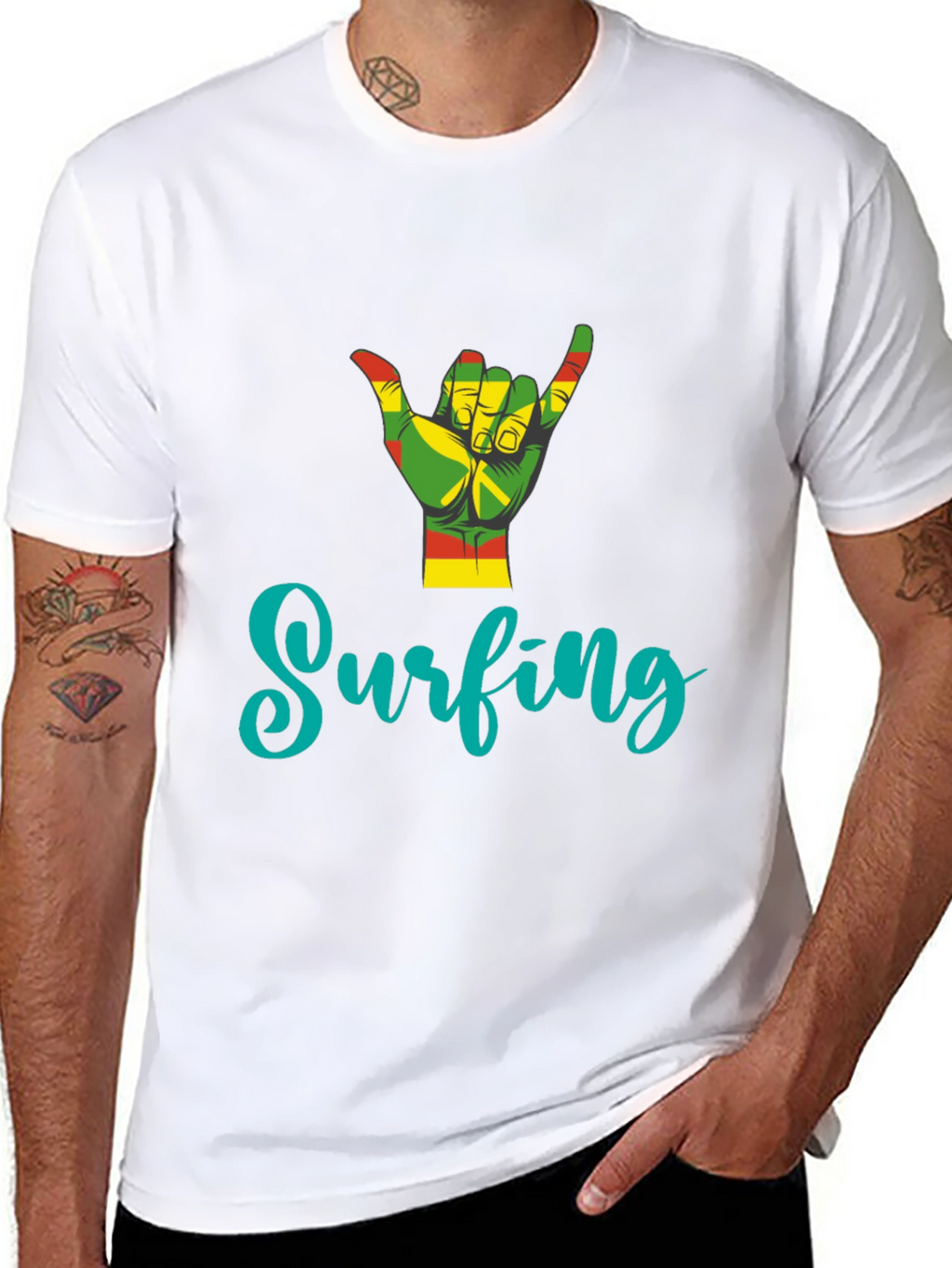 Rasta Surfing Hand Sign T-Shirt