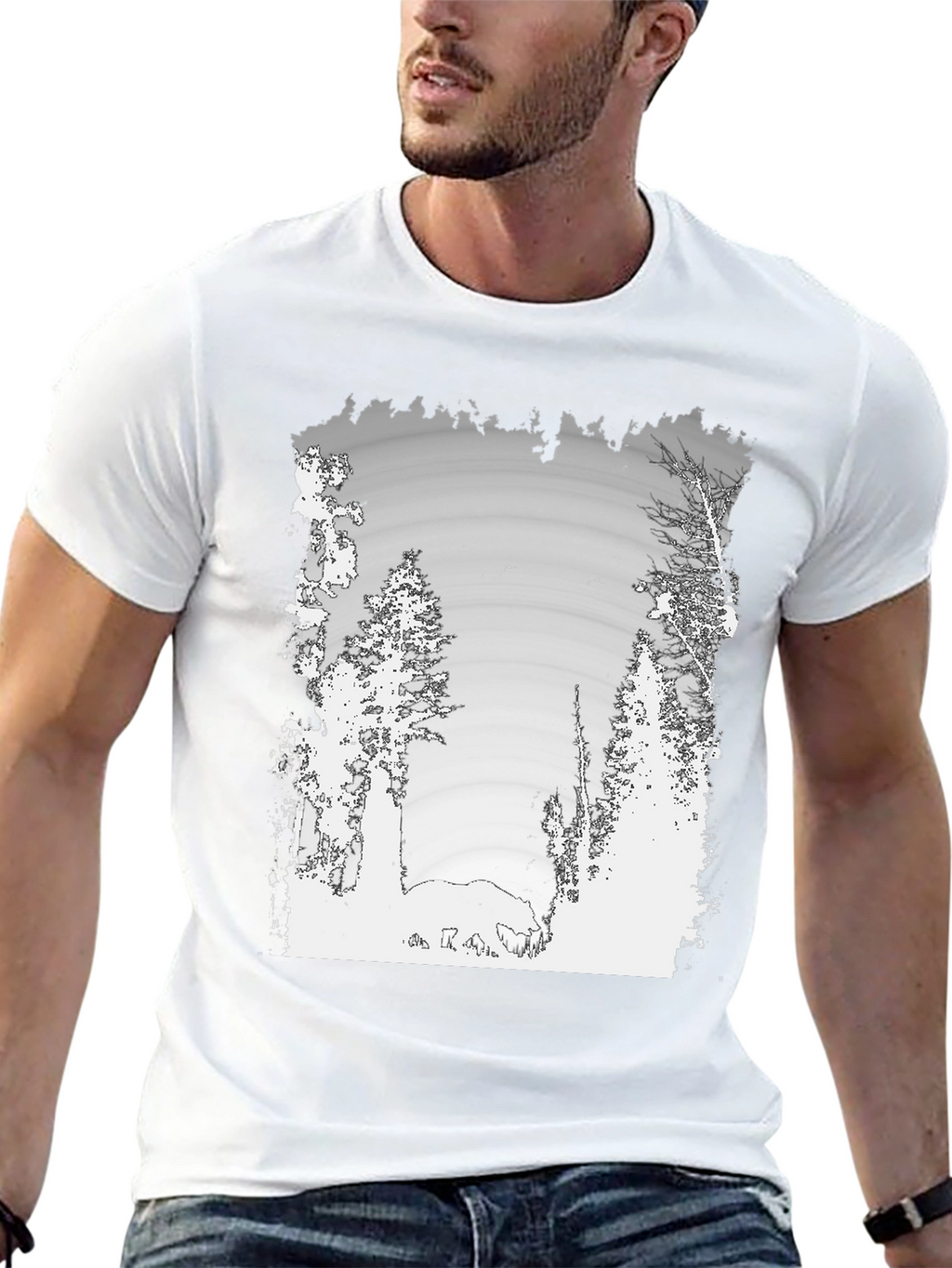 Nature Scene Graphic Print Black Tee