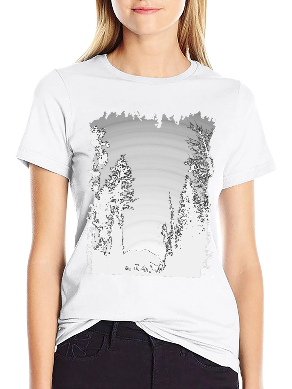Nature Scene Graphic Print Black Tee