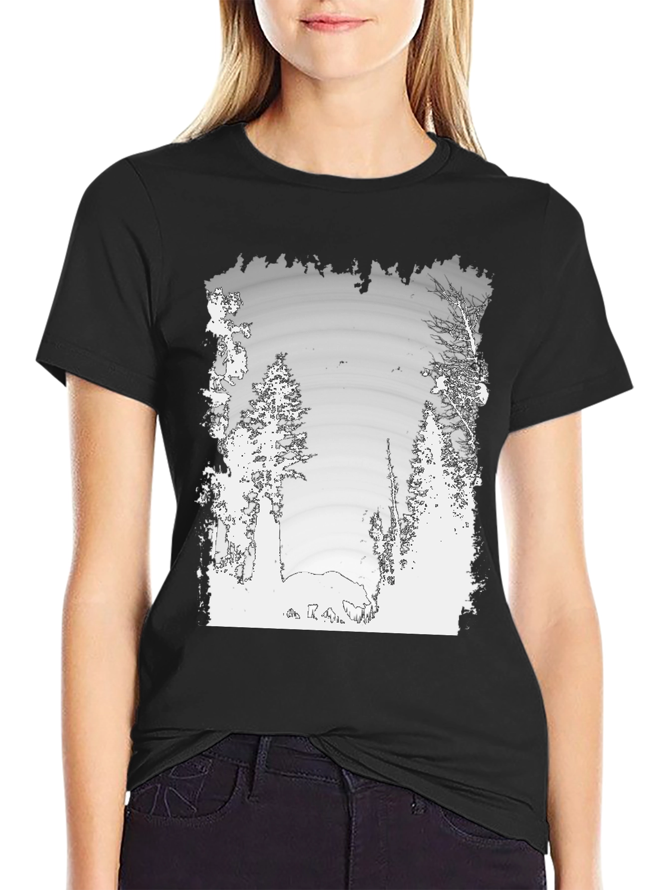 Nature Scene Graphic Print Black Tee