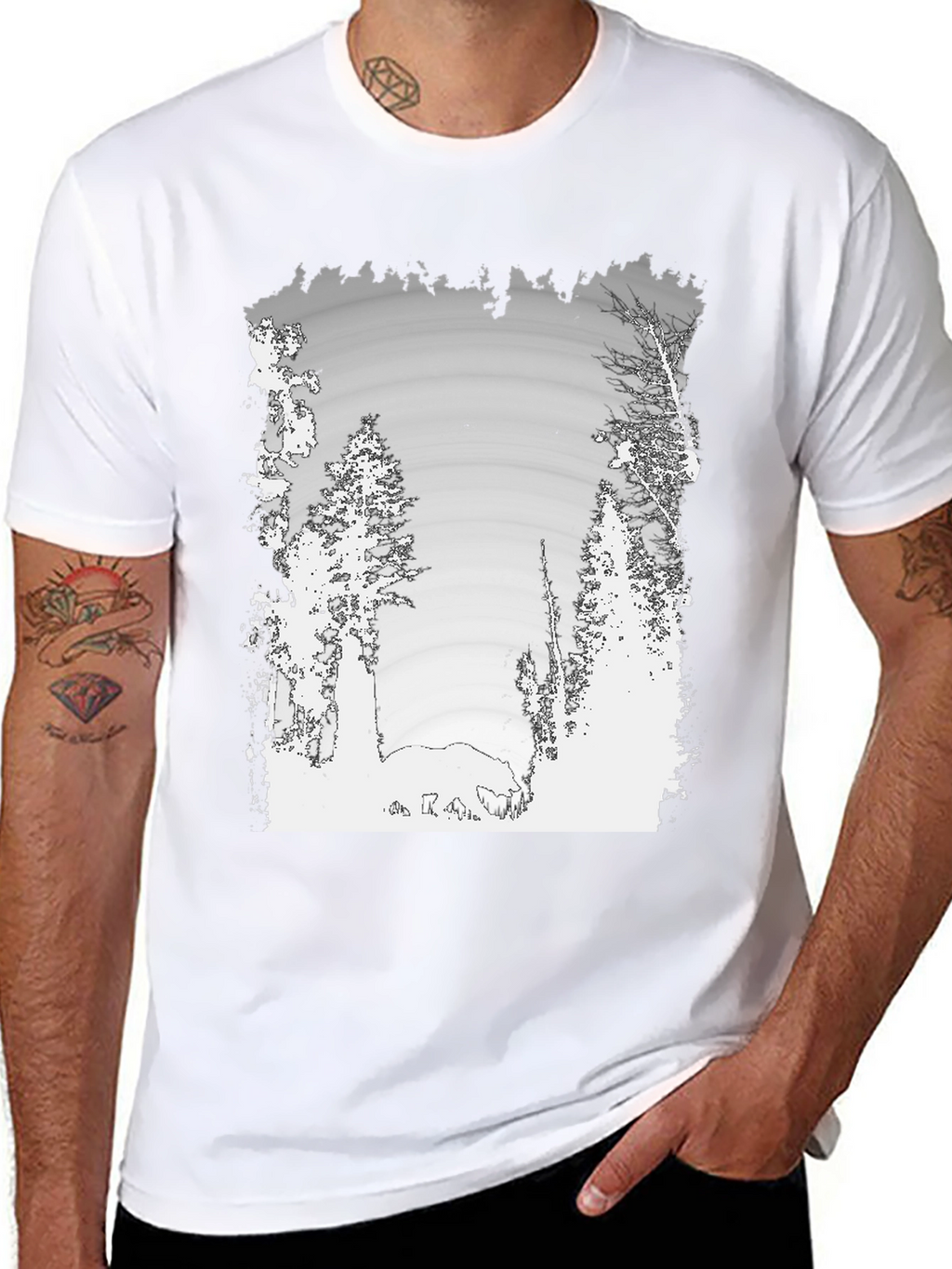 Nature Scene Graphic Print Black Tee