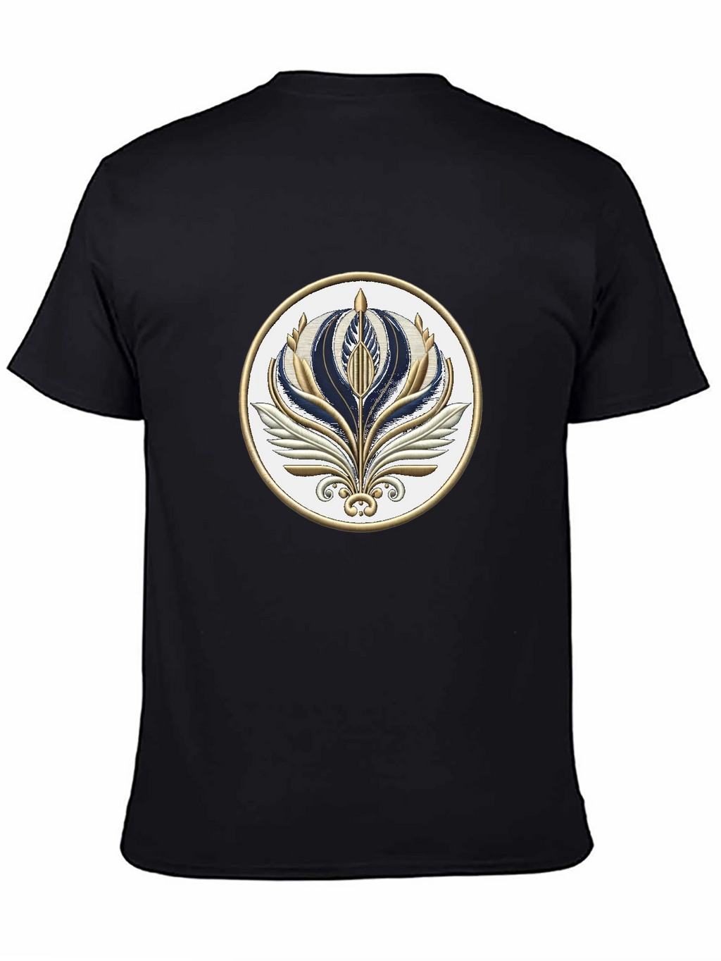 Stylish Black T-Shirt with Floral Emblem