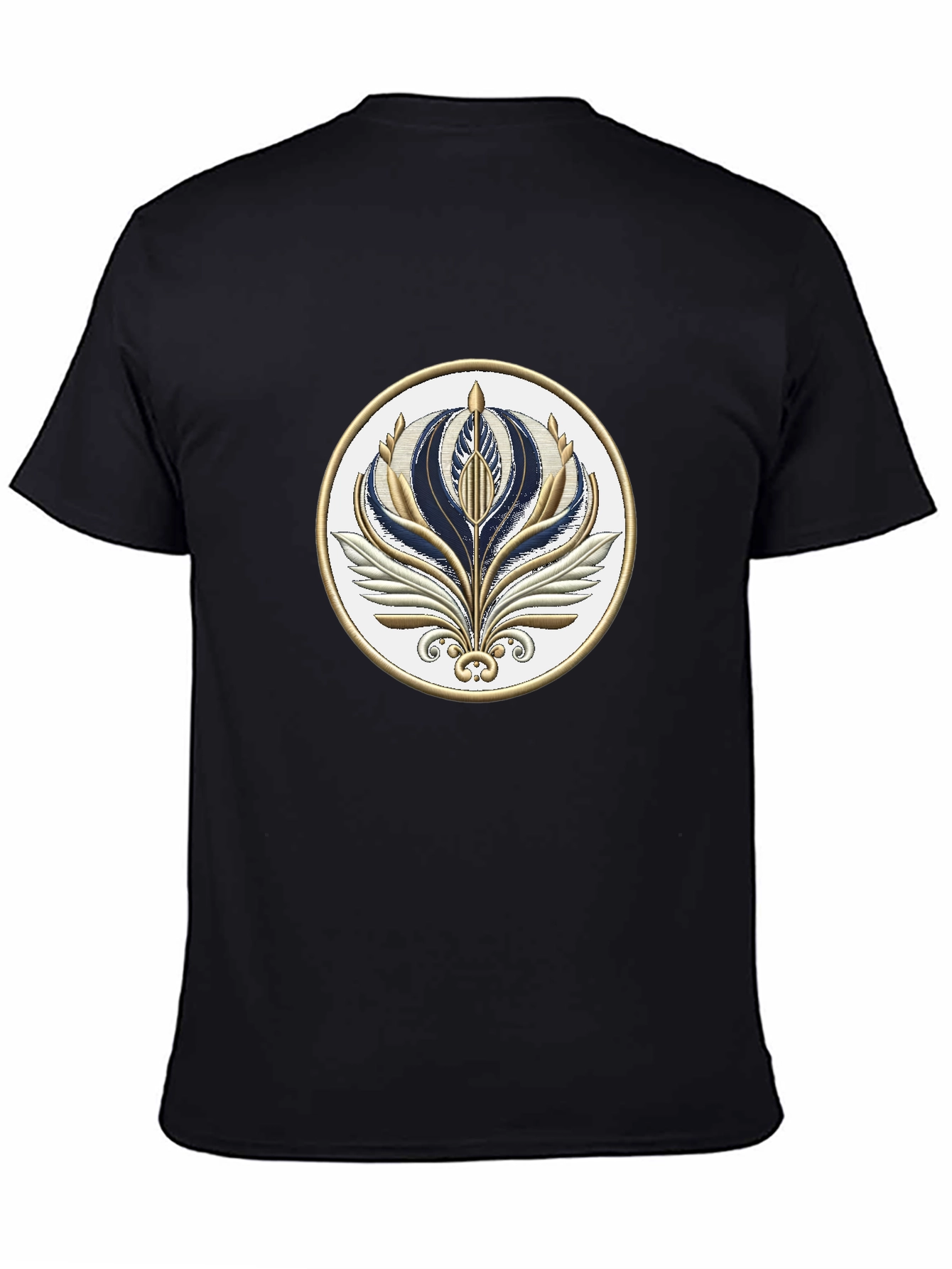 Stylish Black T-Shirt with Floral Emblem