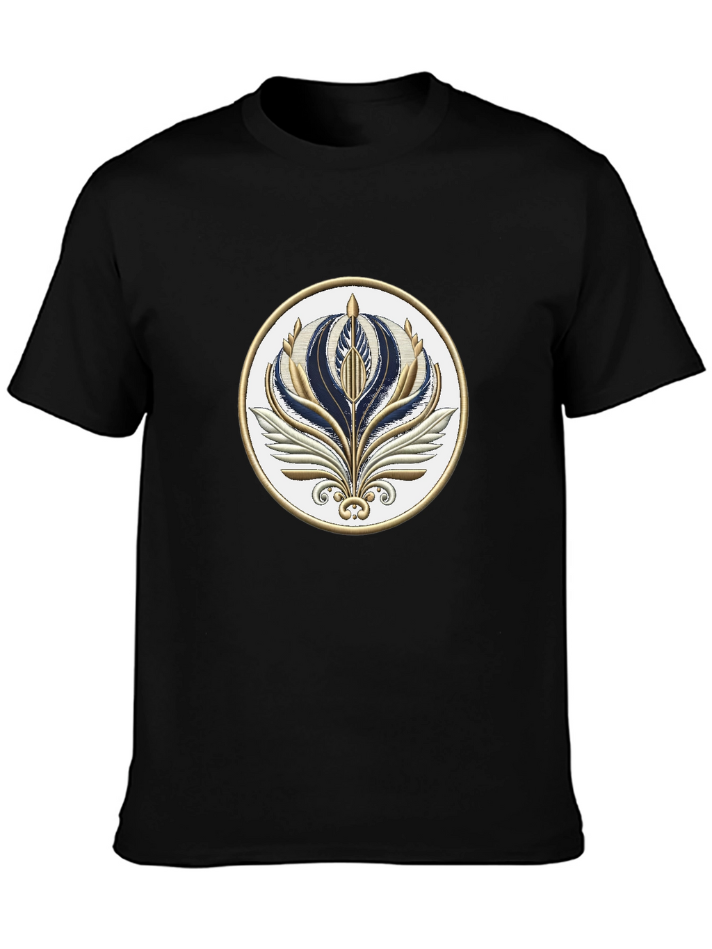 Stylish Black T-Shirt with Floral Emblem