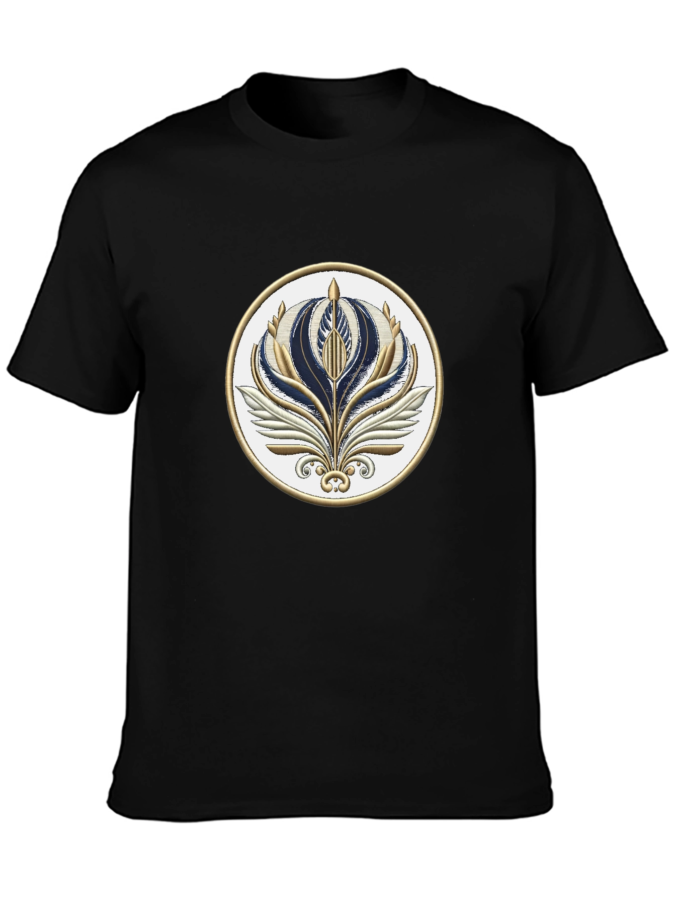 Stylish Black T-Shirt with Floral Emblem