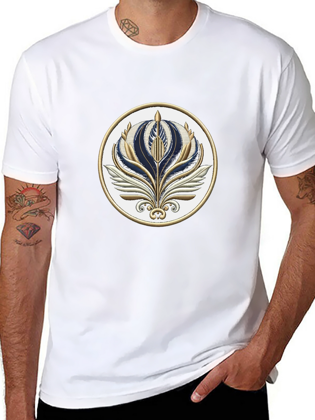 Stylish Black T-Shirt with Floral Emblem