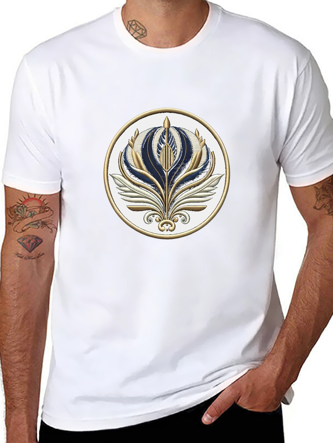 Stylish Black T-Shirt with Floral Emblem