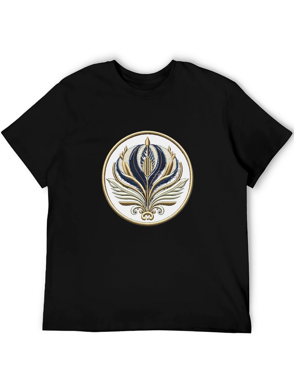 Stylish Black T-Shirt with Floral Emblem