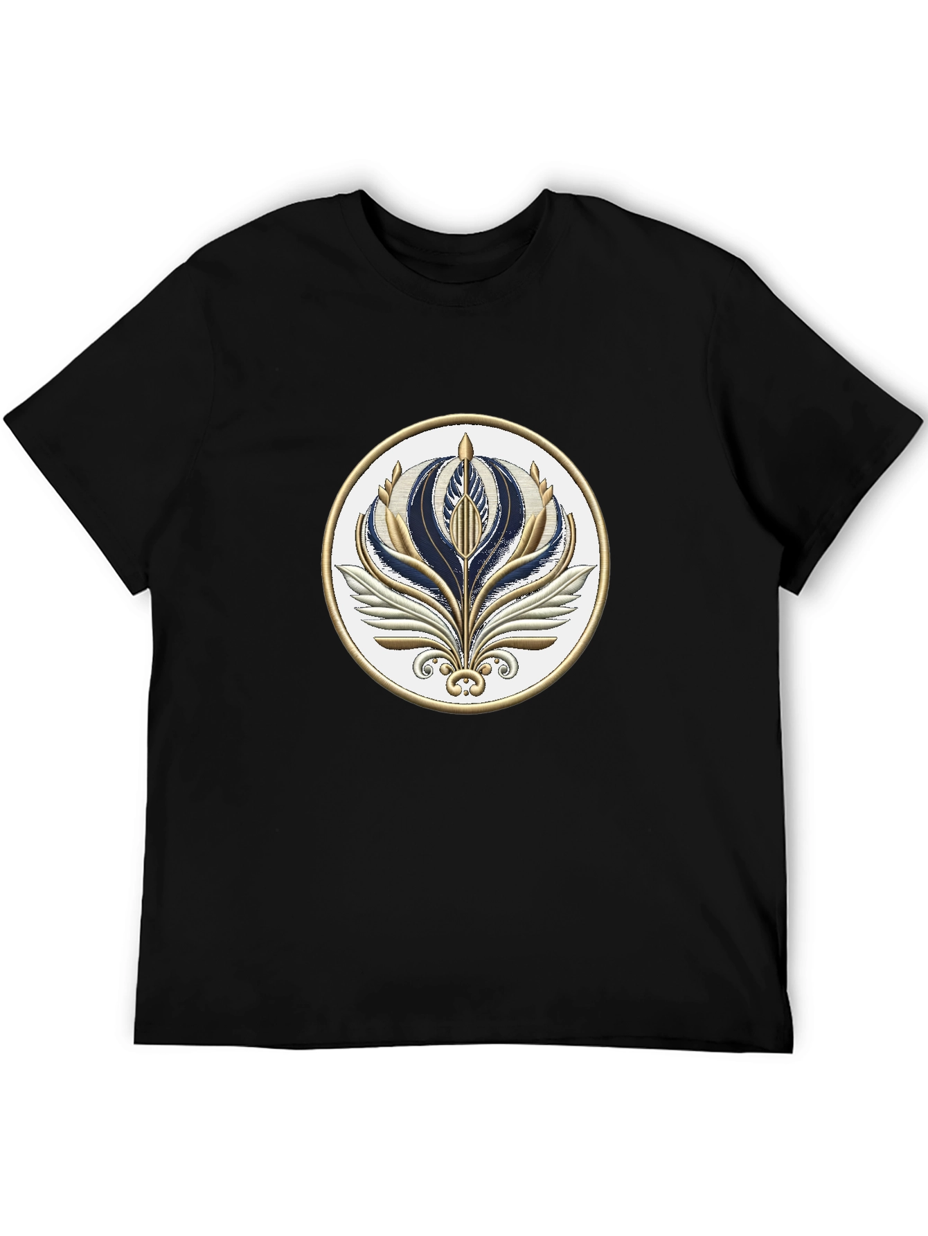 Stylish Black T-Shirt with Floral Emblem