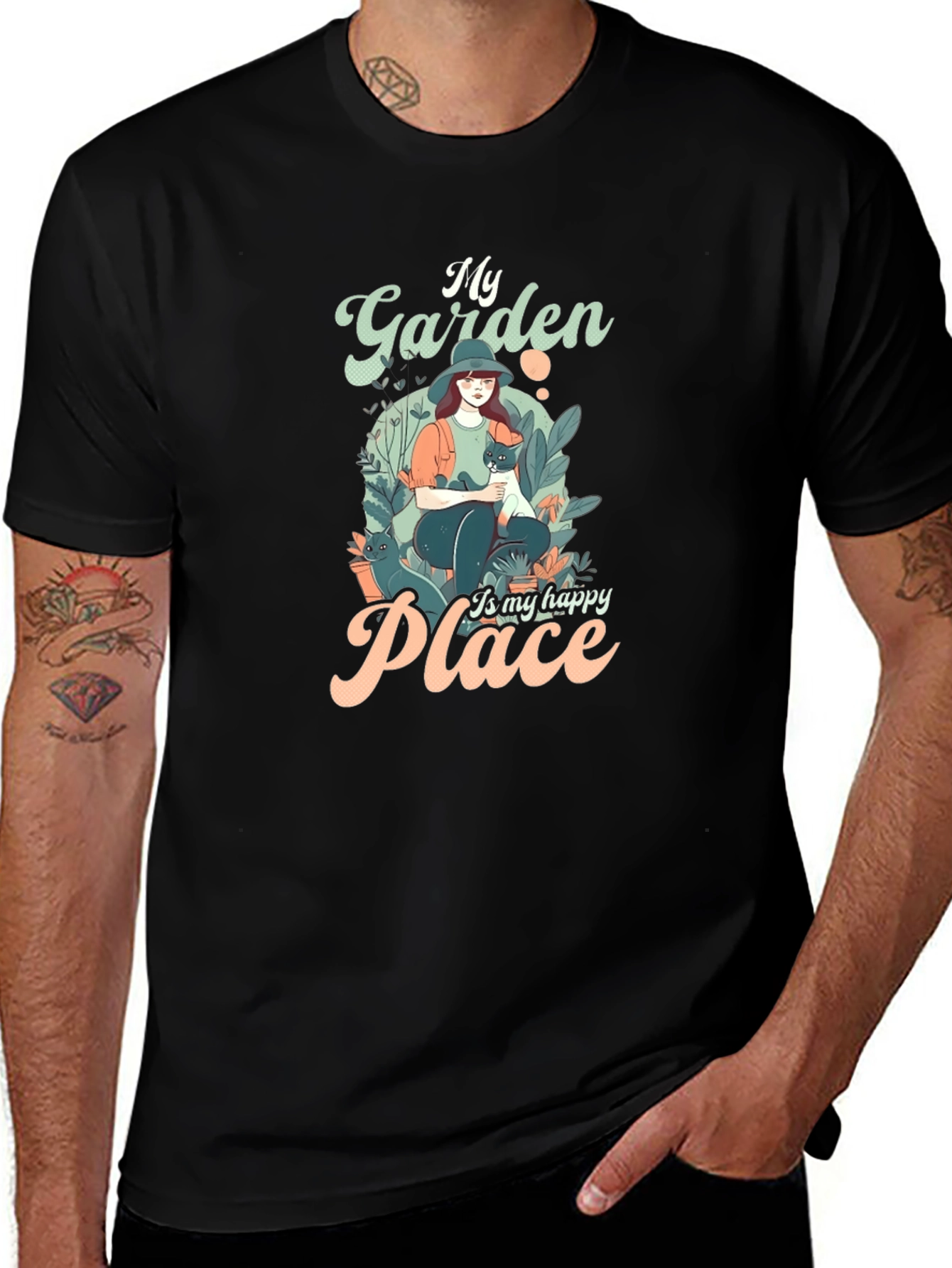 My Garden is My Happy Place Black T-Shirt