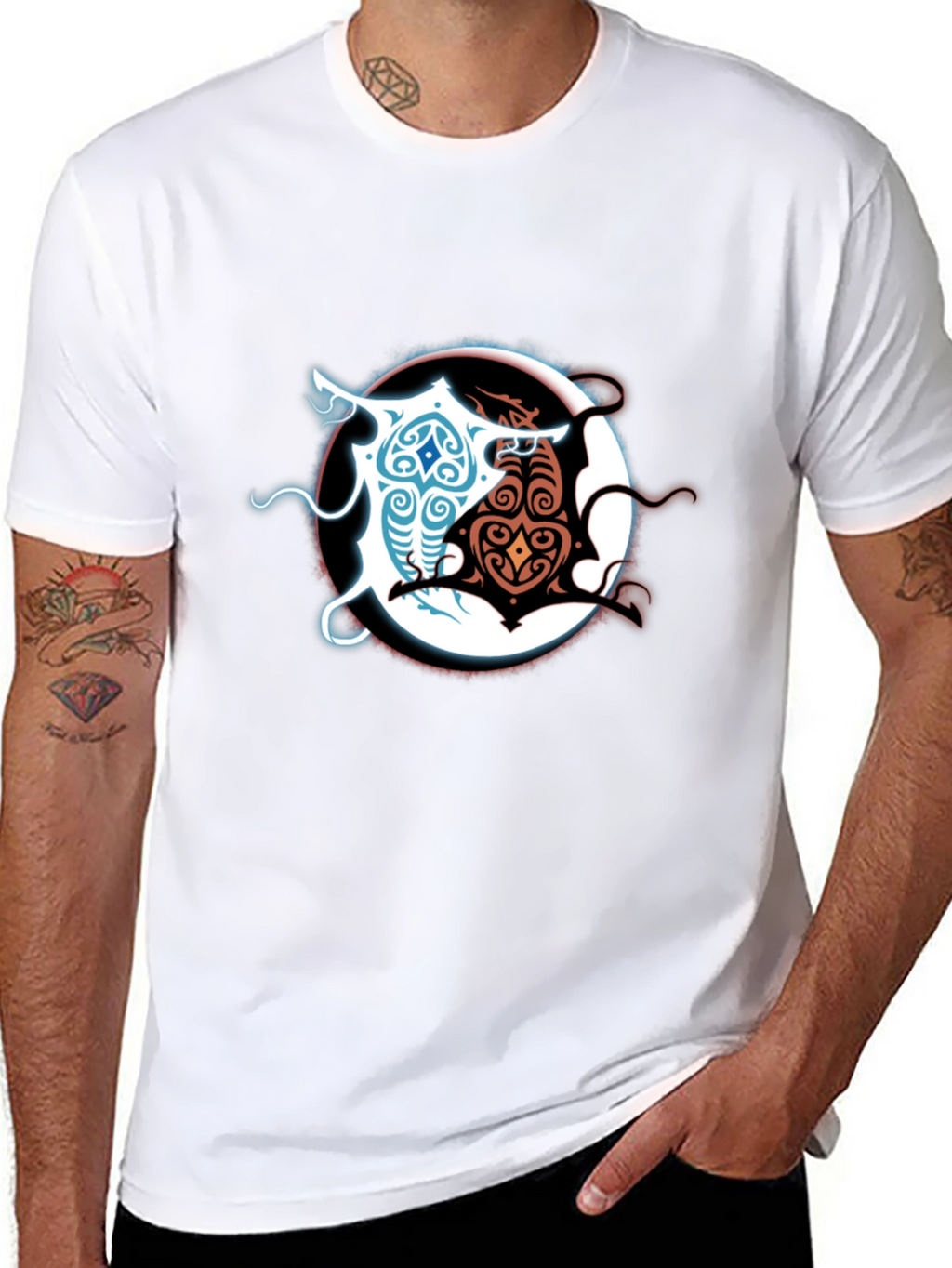 Yin Yang Dragons Graphic Tee - Black Cotton Blend