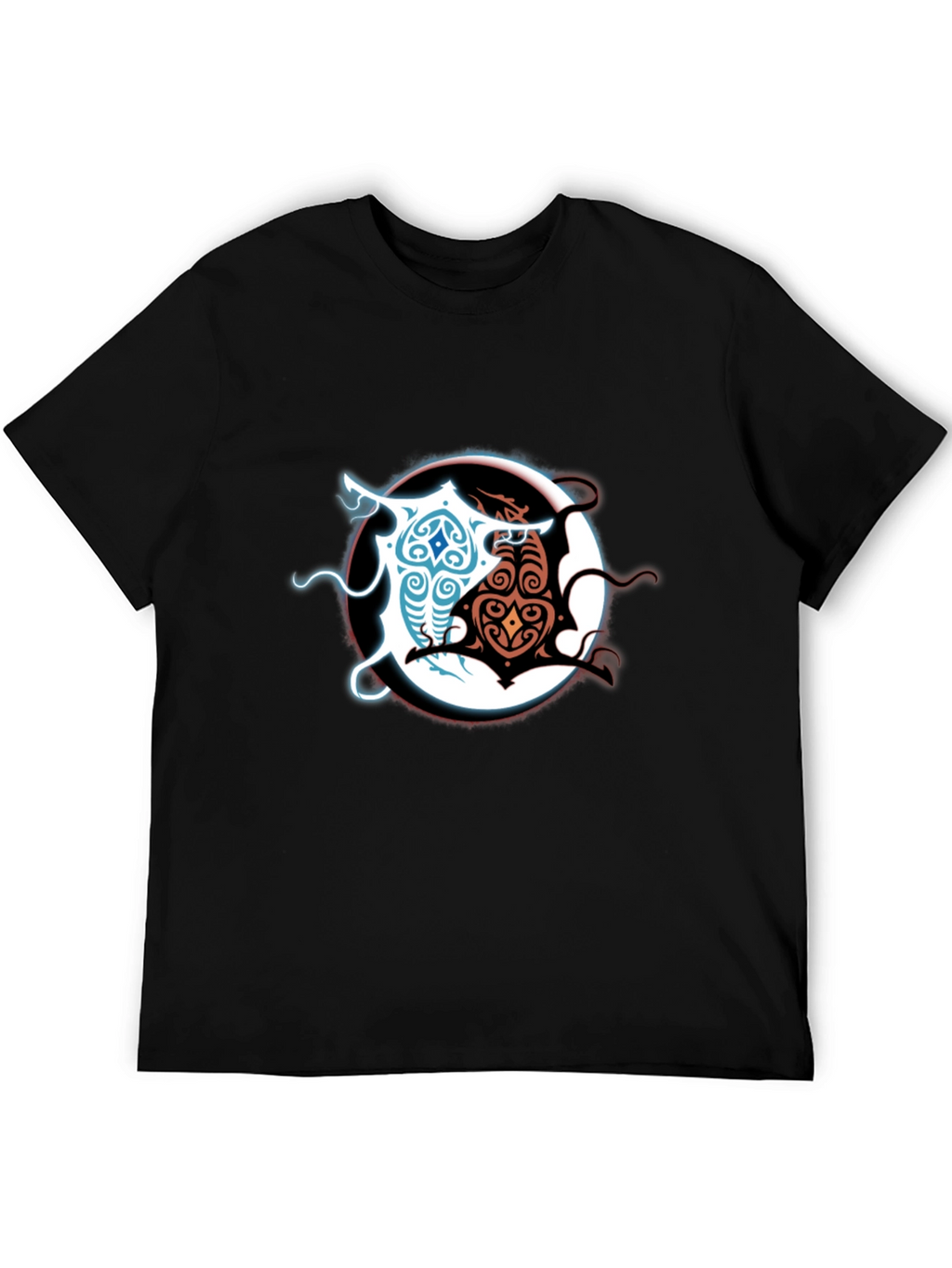 Yin Yang Dragons Graphic Tee - Black Cotton Blend