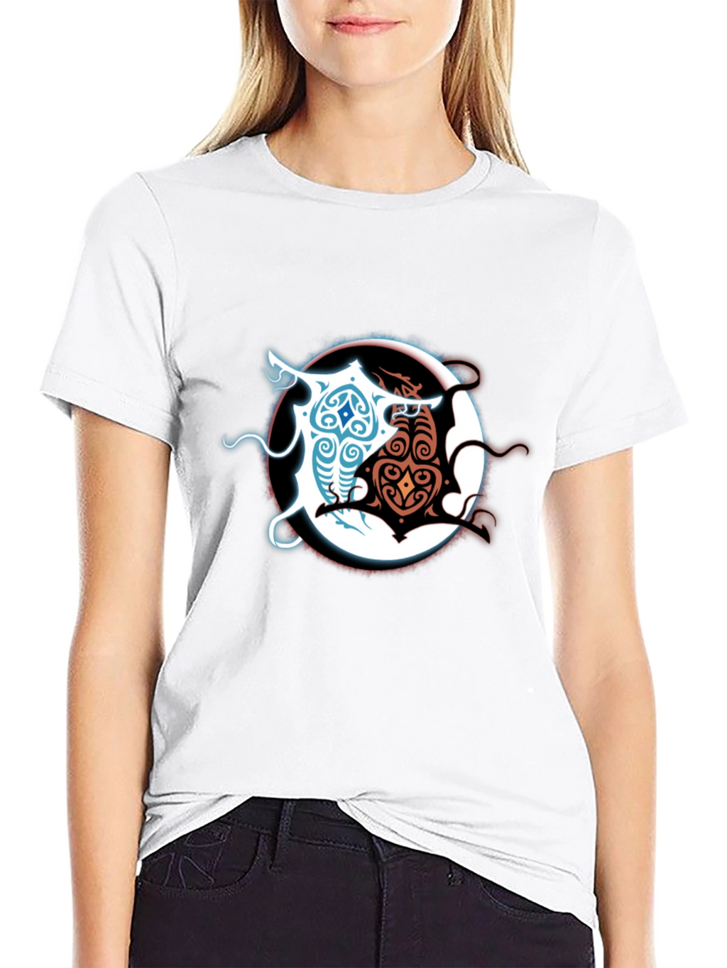 Yin Yang Dragons Graphic Tee - Black Cotton Blend