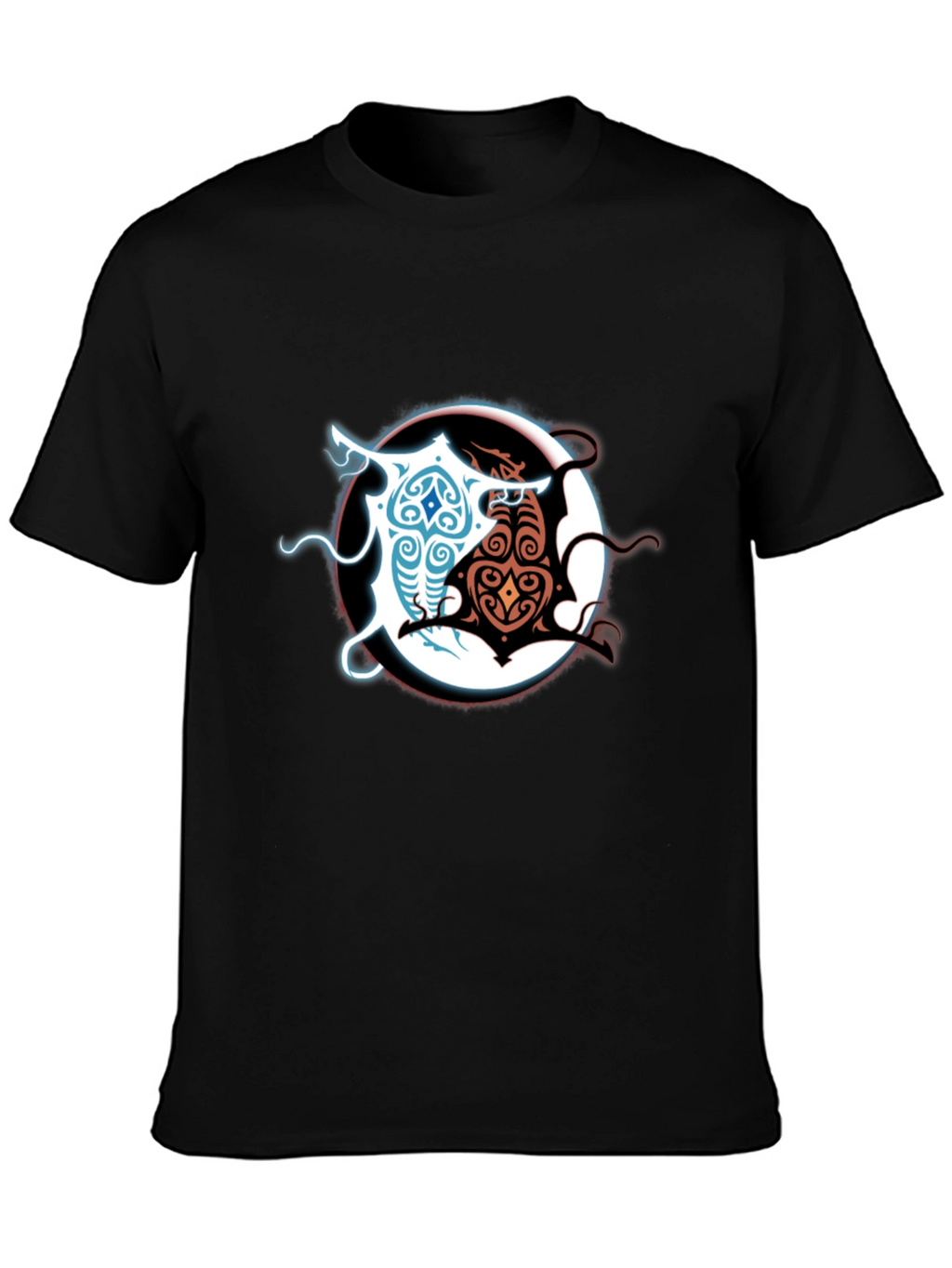 Yin Yang Dragons Graphic Tee - Black Cotton Blend