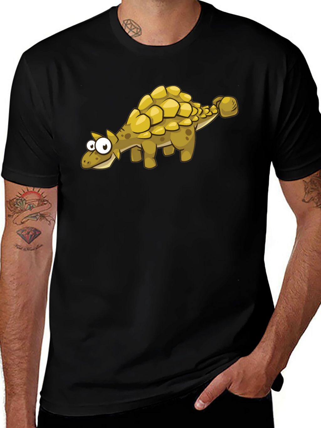 Cartoon Ankylosaurus T-Shirt - Black Dinosaur Tee