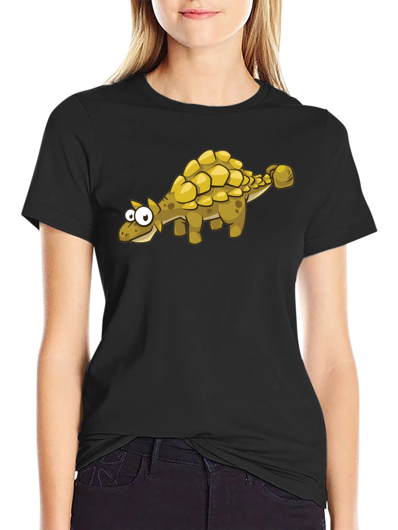 Cartoon Ankylosaurus T-Shirt - Black Dinosaur Tee