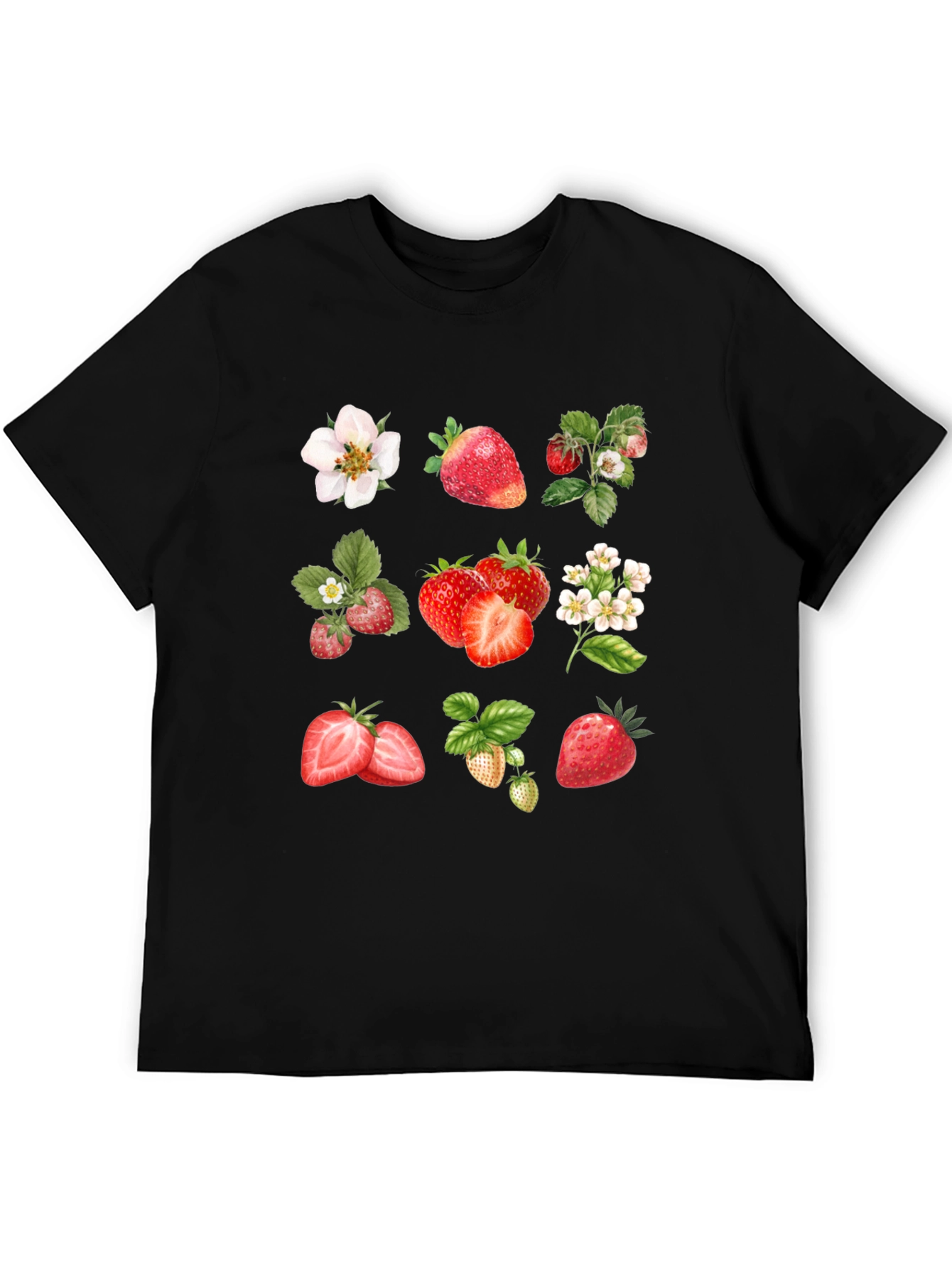 Strawberry Pattern Black T-Shirt
