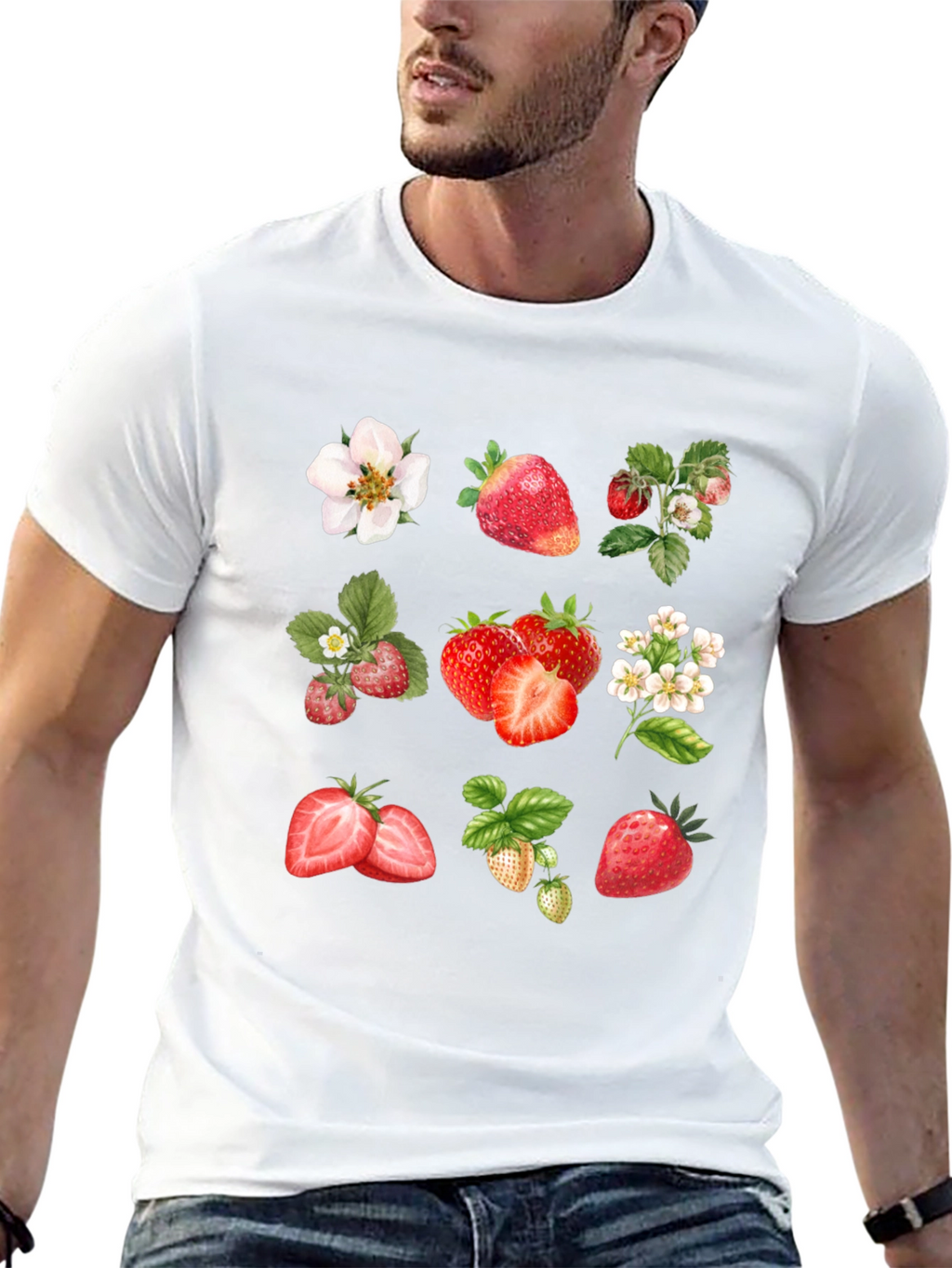 Strawberry Pattern Black T-Shirt