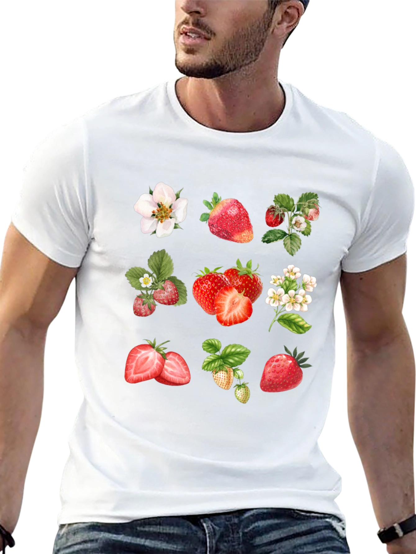 Strawberry Pattern Black T-Shirt
