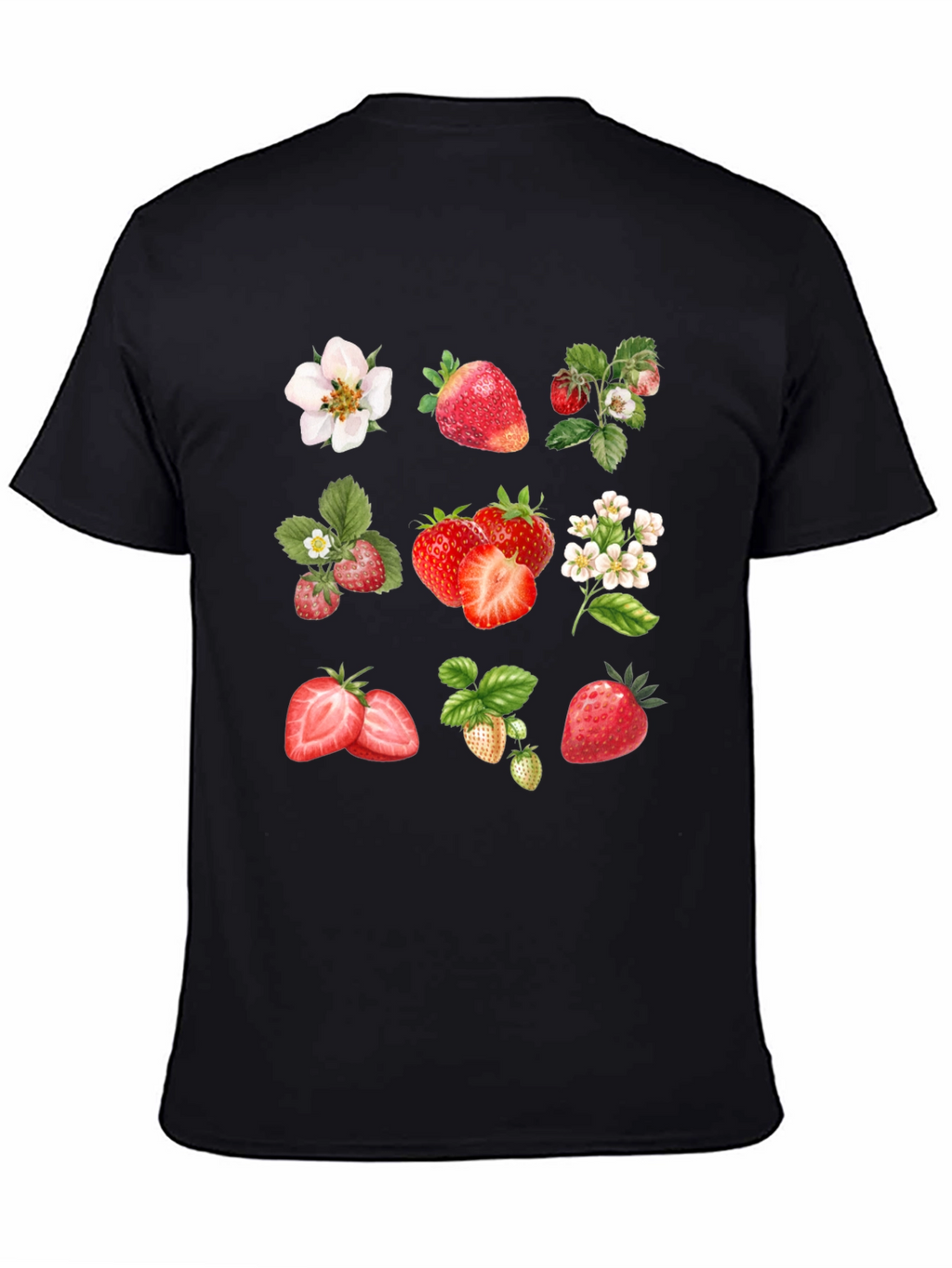 Strawberry Pattern Black T-Shirt