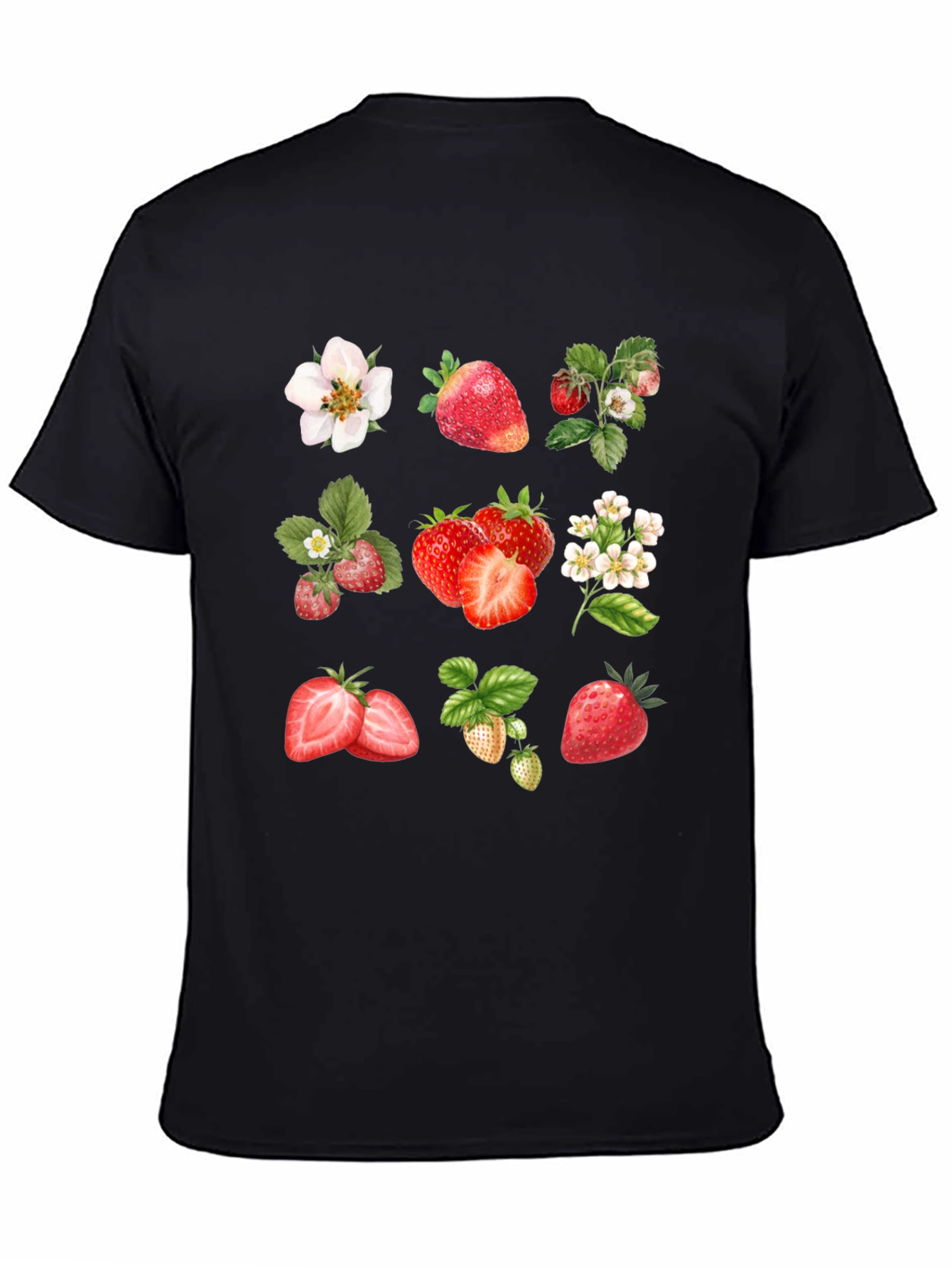 Strawberry Pattern Black T-Shirt