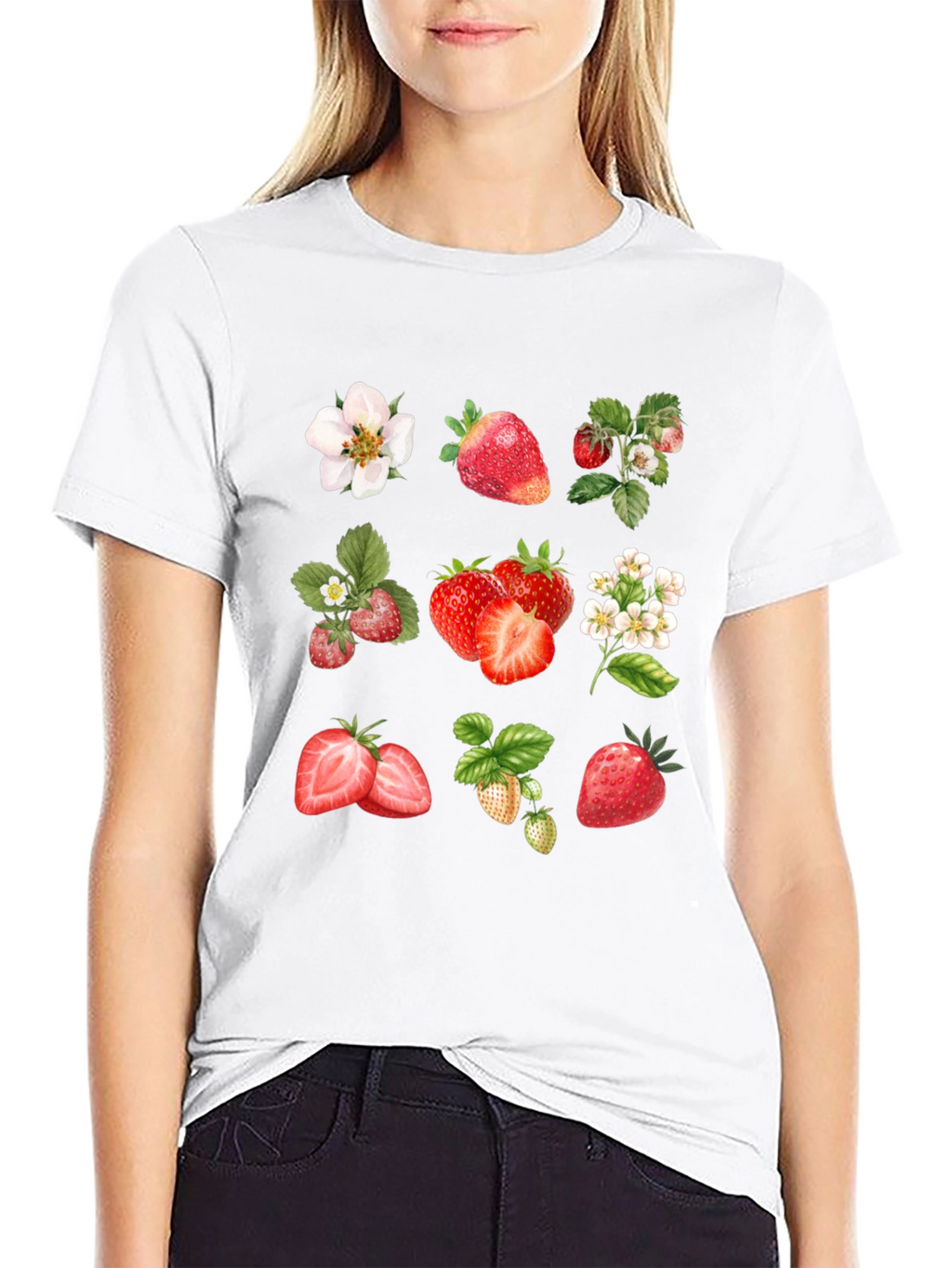 Strawberry Pattern Black T-Shirt