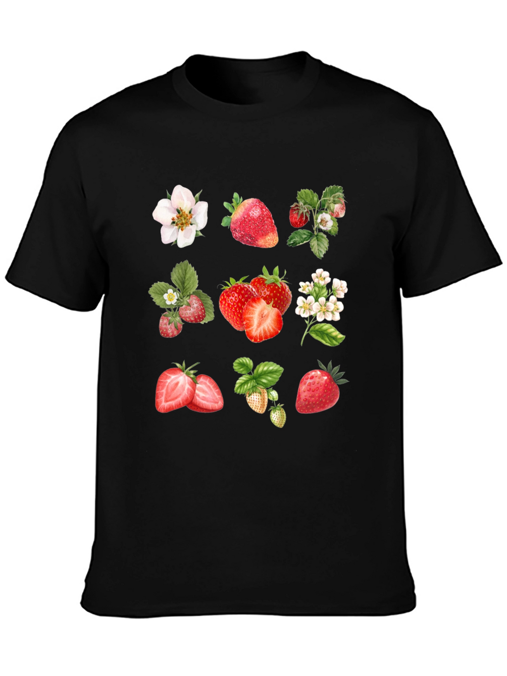 Strawberry Pattern Black T-Shirt