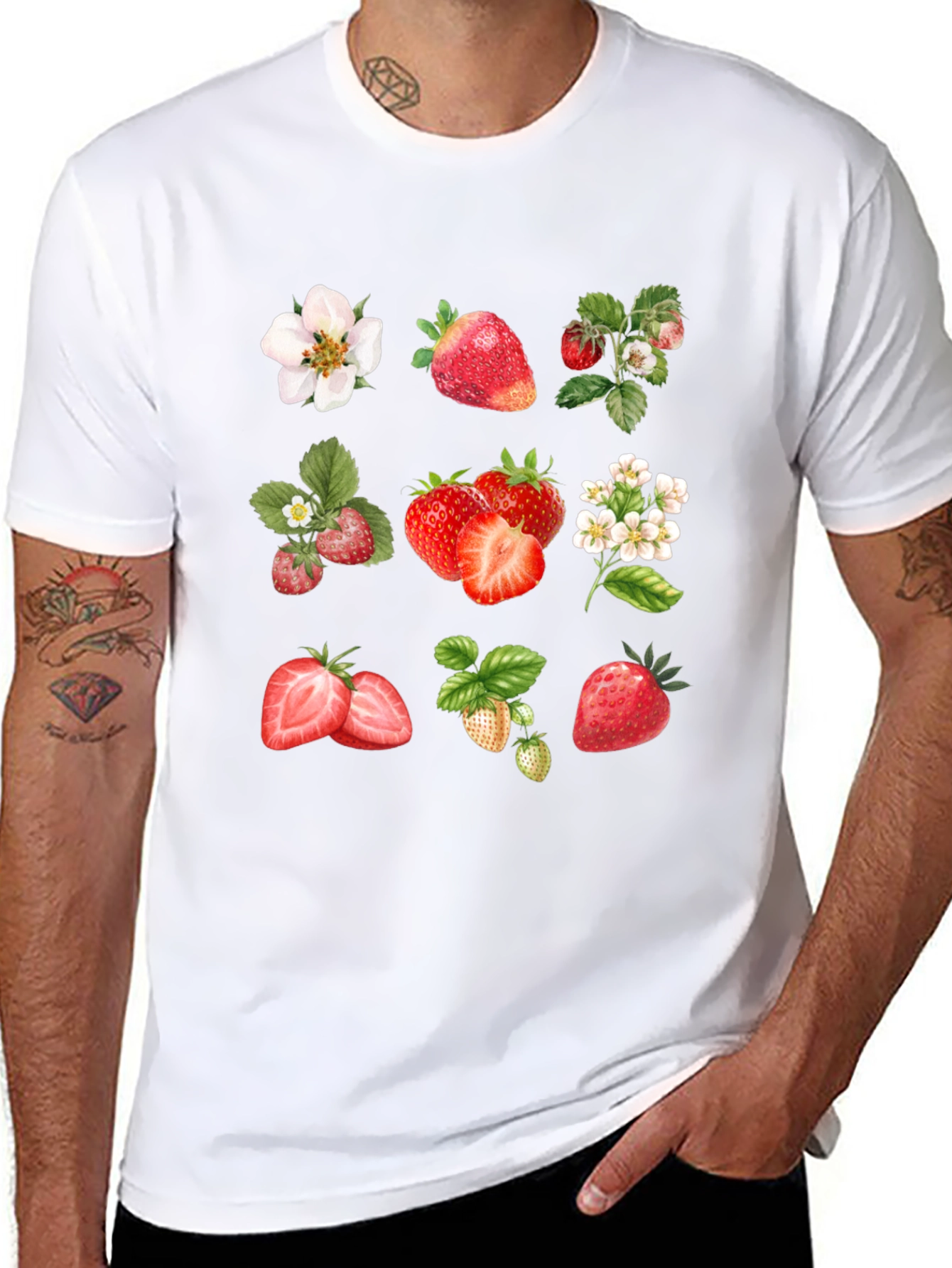 Strawberry Pattern Black T-Shirt
