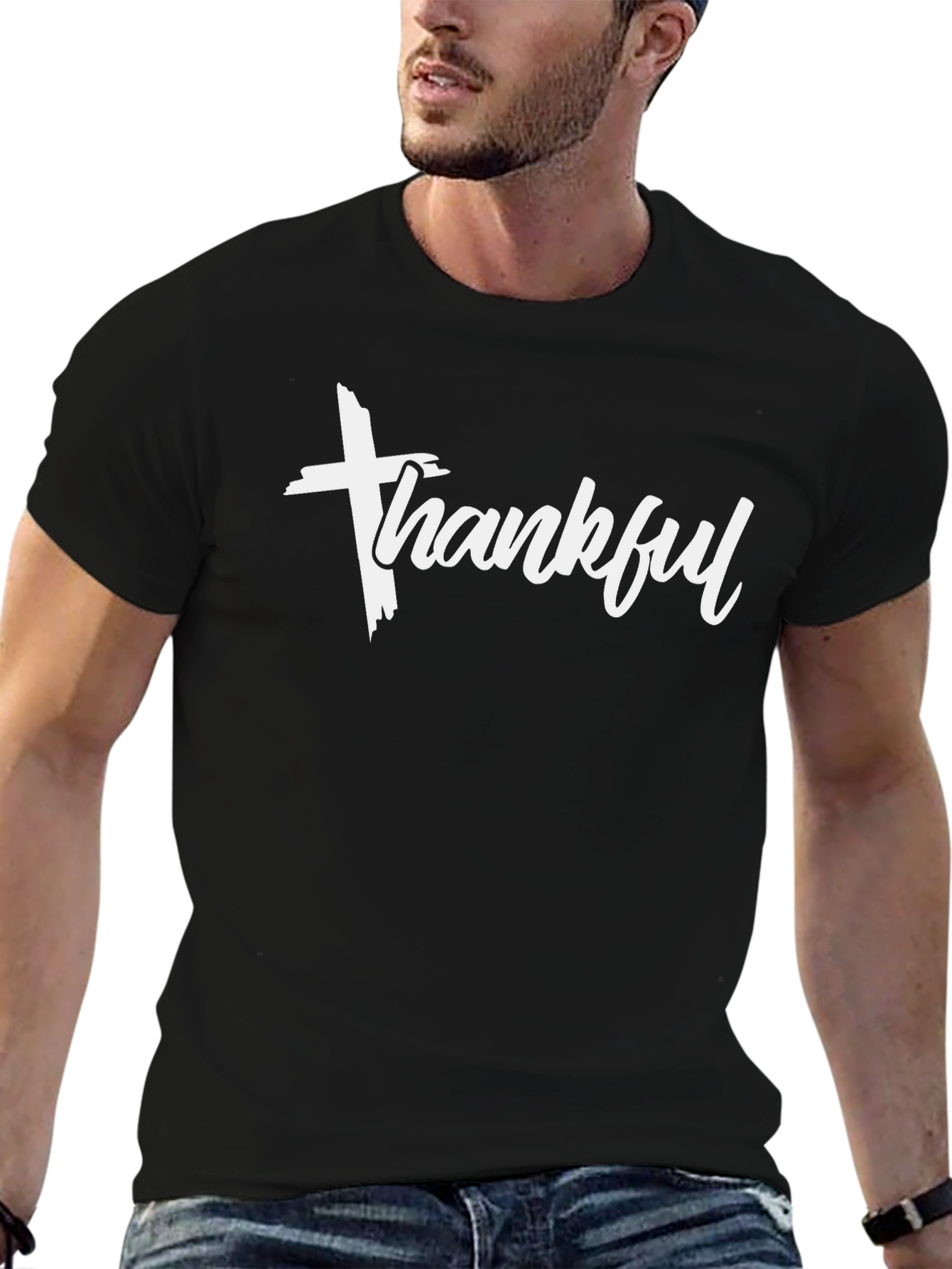 Thankful Cross Graphic Tee - Black Casual T-Shirt
