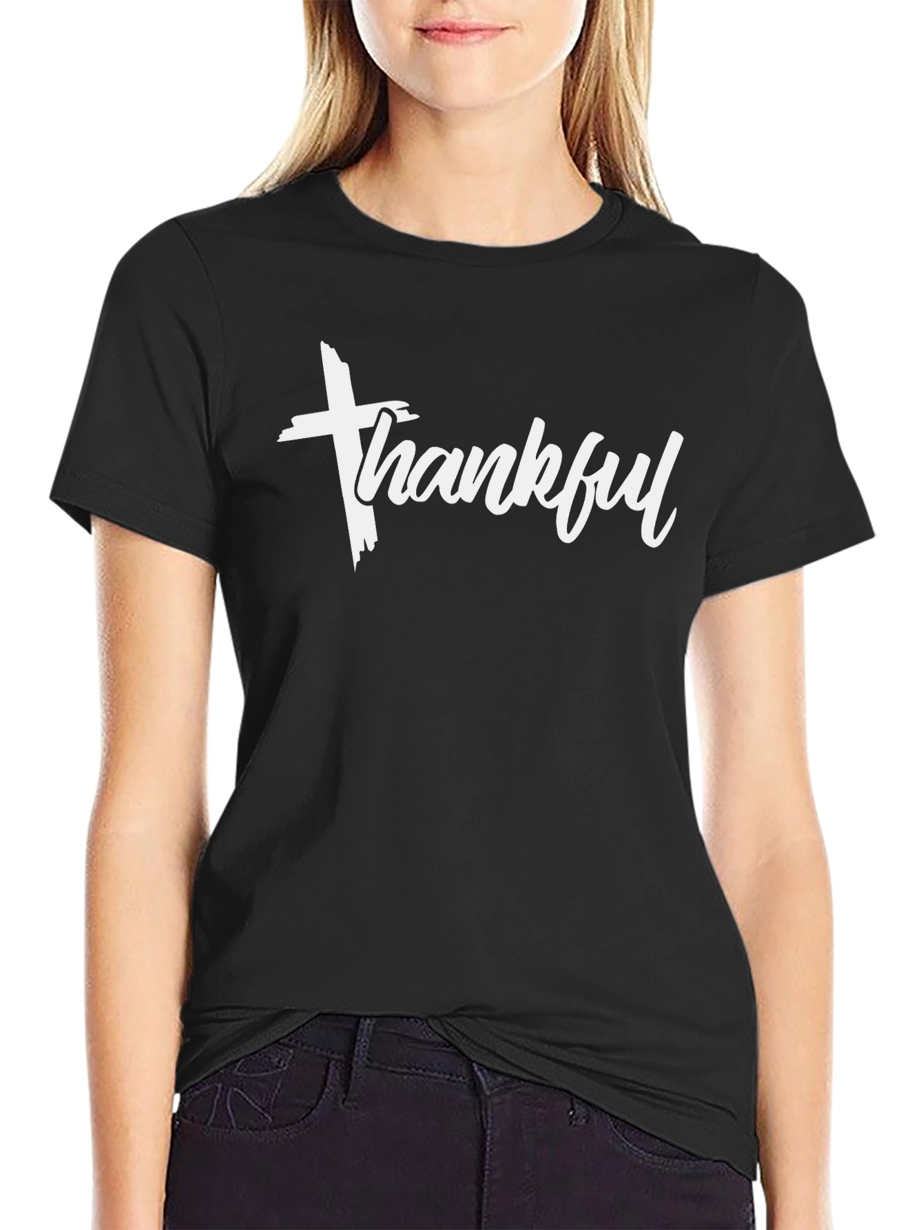 Thankful Cross Graphic Tee - Black Casual T-Shirt