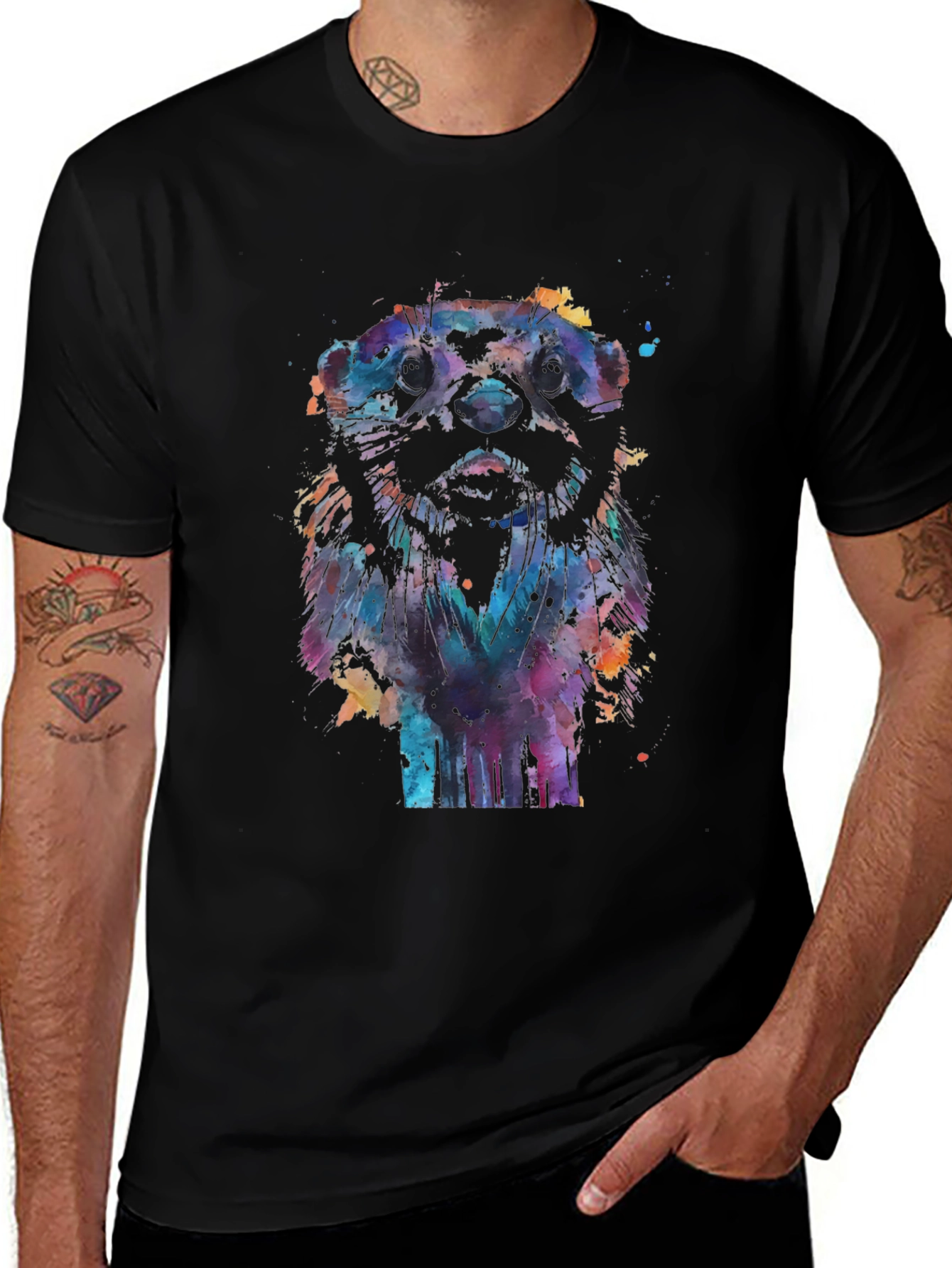 Watercolor Otter Graphic Black T-Shirt