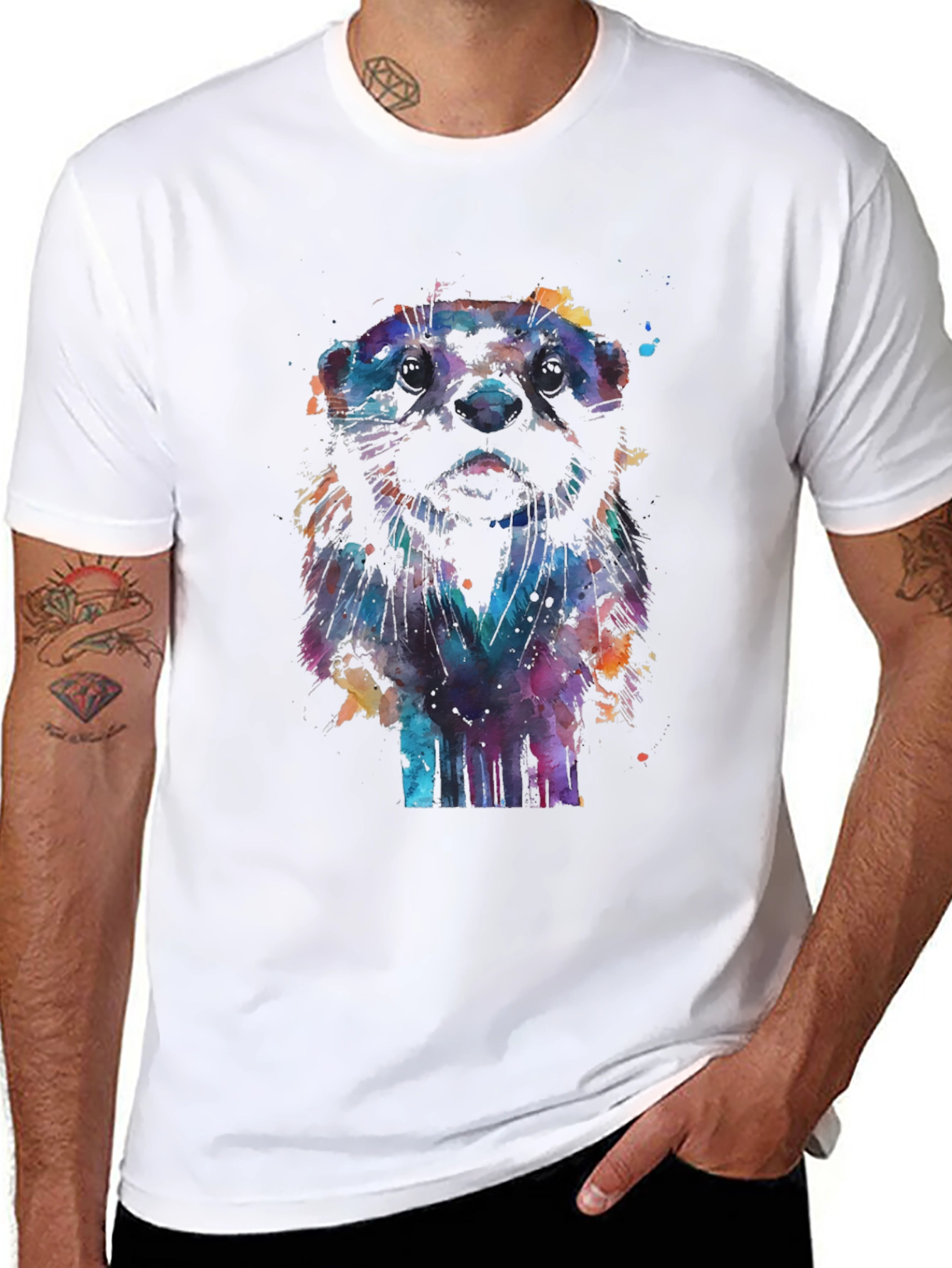 Watercolor Otter Graphic Black T-Shirt