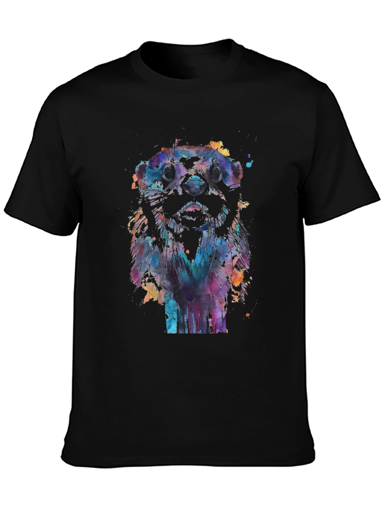 Watercolor Otter Graphic Black T-Shirt
