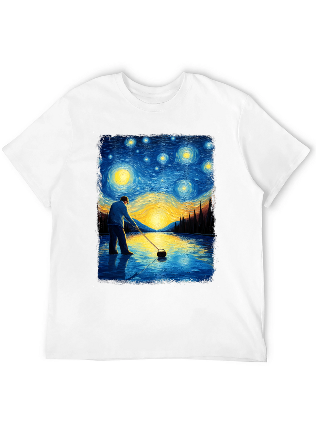 Starry Night Curling T-Shirt - Artistic Black Tee