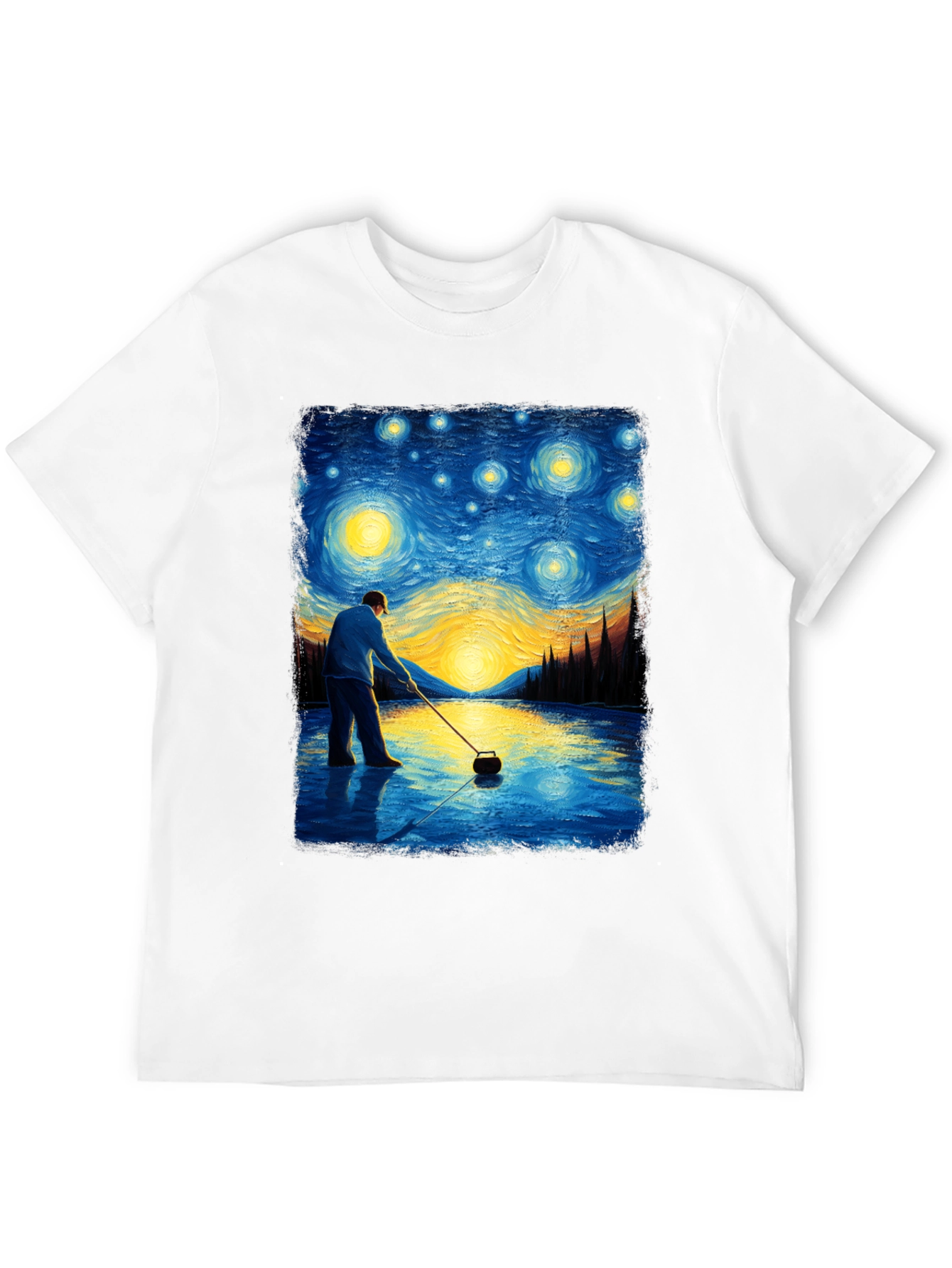 Starry Night Curling T-Shirt - Artistic Black Tee