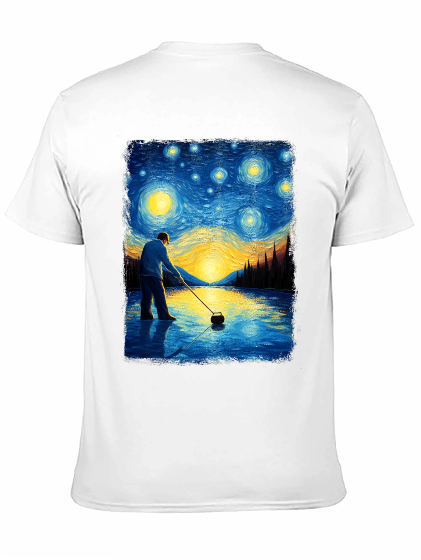 Starry Night Curling T-Shirt - Artistic Black Tee