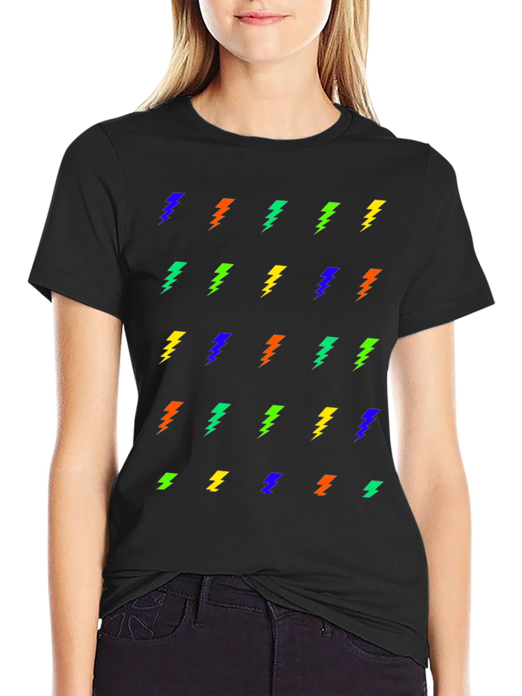 Lightning Bolt Pattern Black T-Shirt