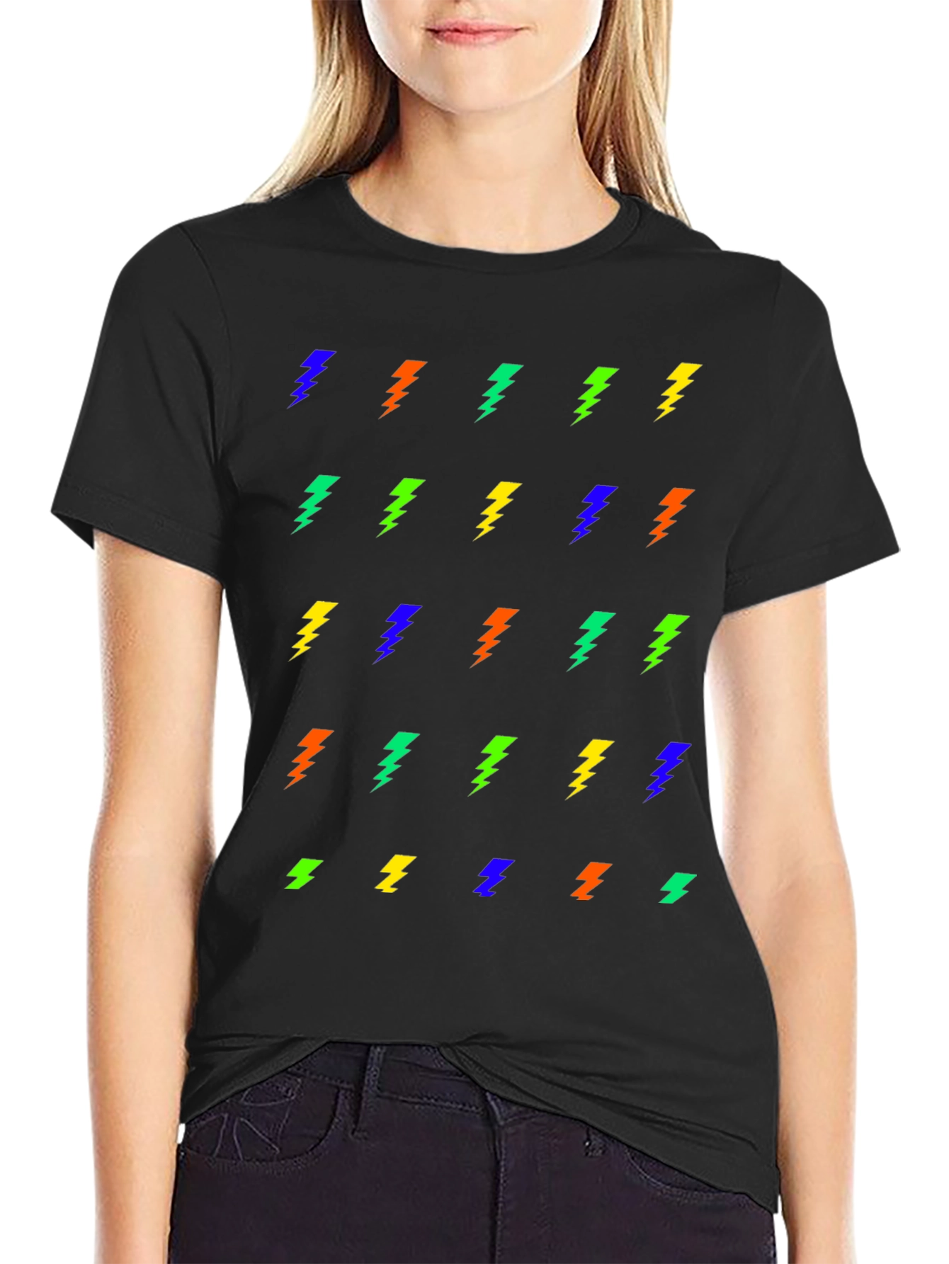 Lightning Bolt Pattern Black T-Shirt