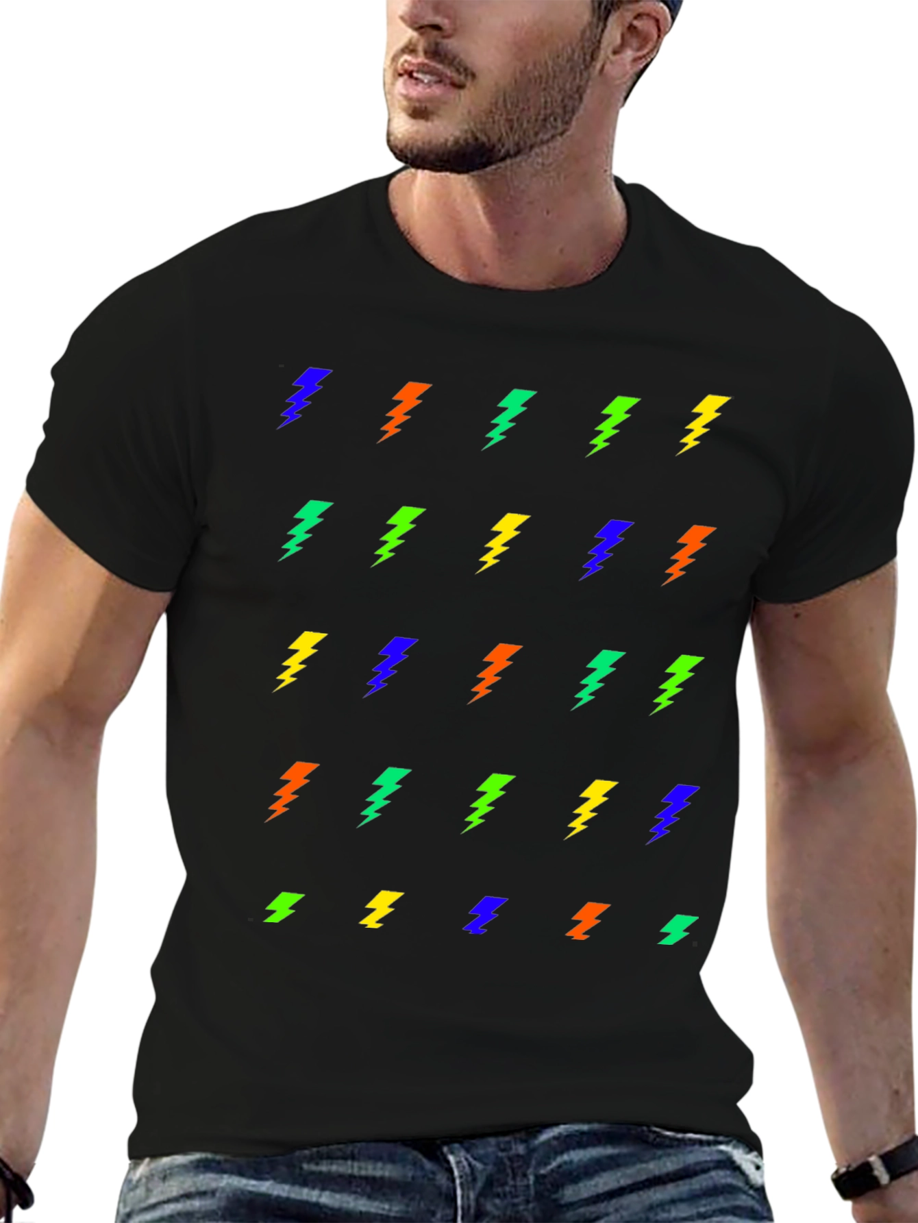 Lightning Bolt Pattern Black T-Shirt