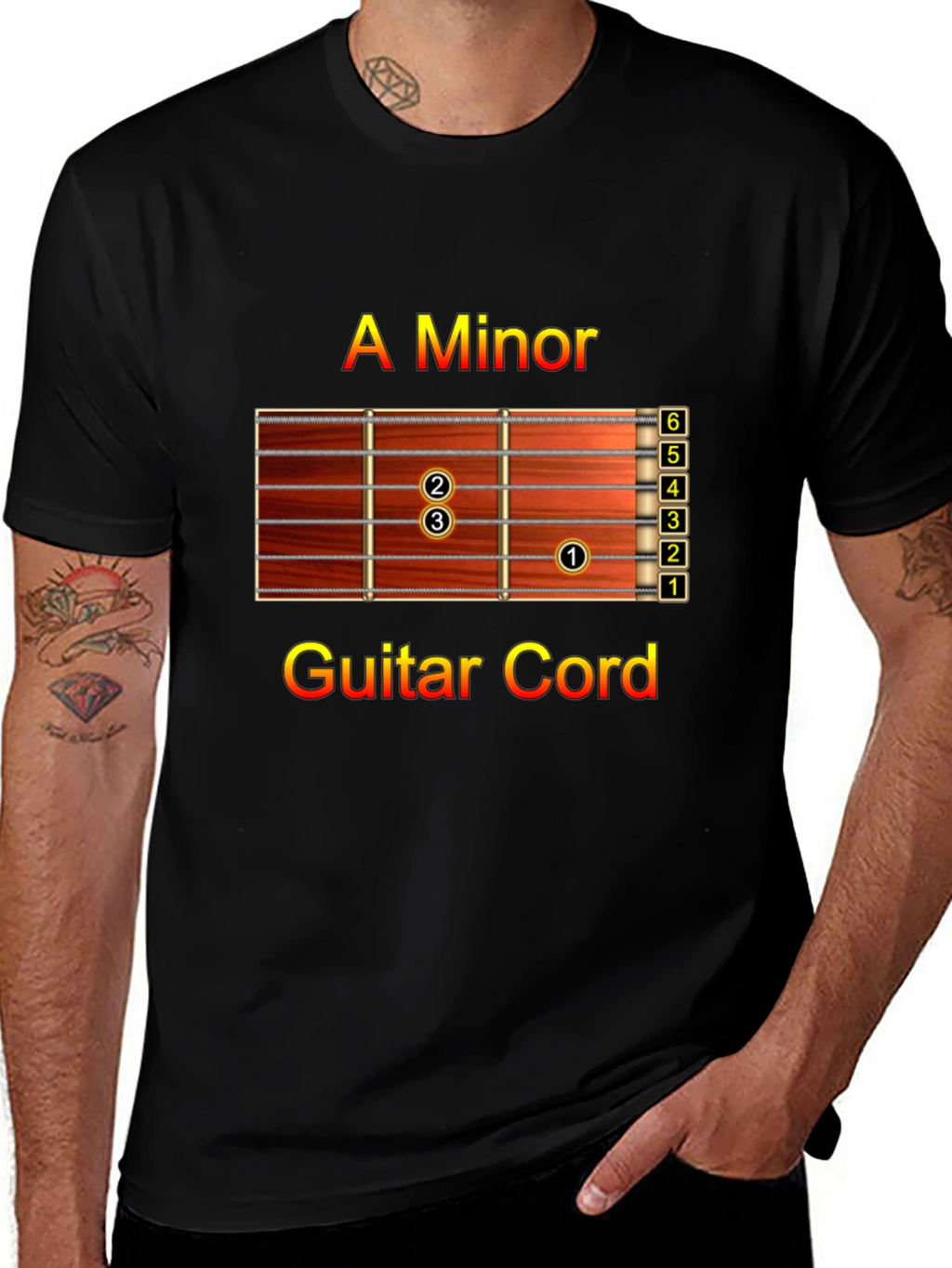 A Minor Guitar Chord Black T-Shirt