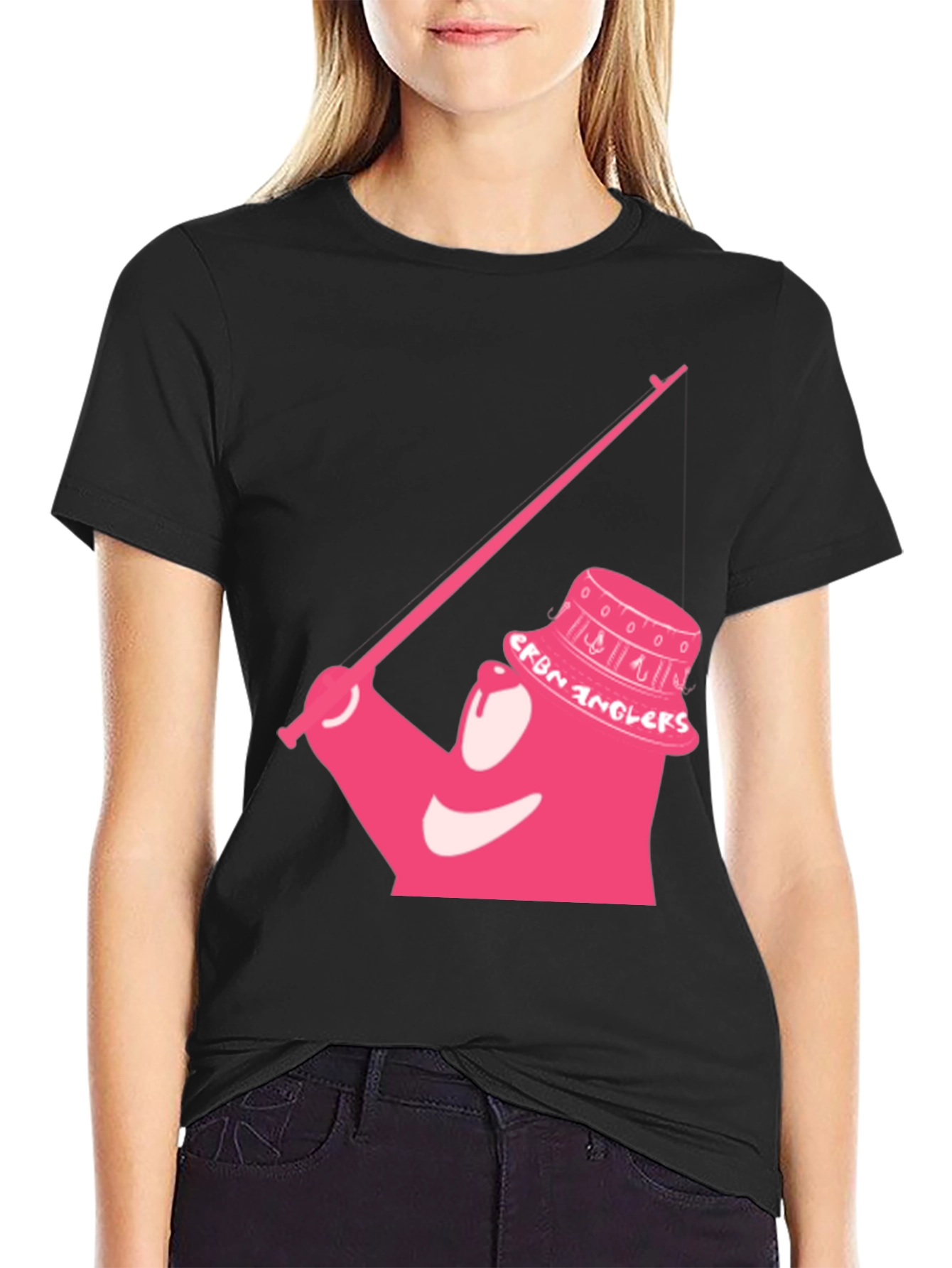 Cartoon Angler Graphic Tee - Black