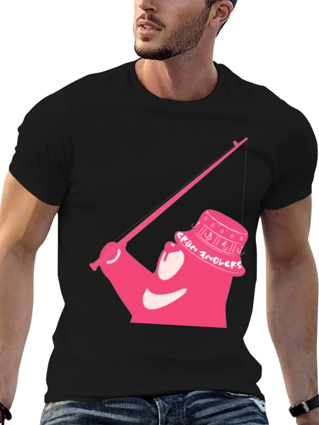 Cartoon Angler Graphic Tee - Black